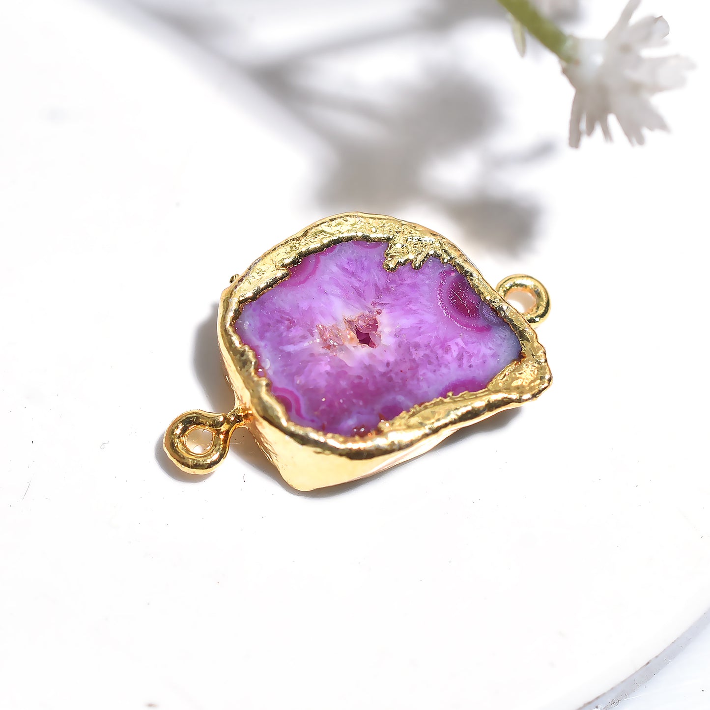 Gold Plated Solar Quart Connector, Wholesale Crystal Loose Gemstone Double Bail Pendant