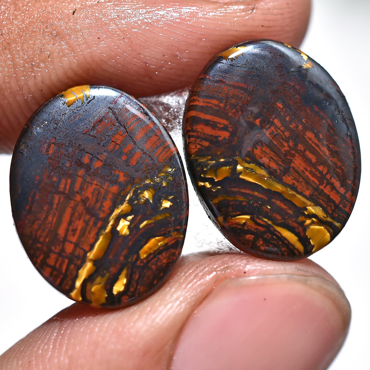 Natural Iron Tiger Eye Pair Cabochon