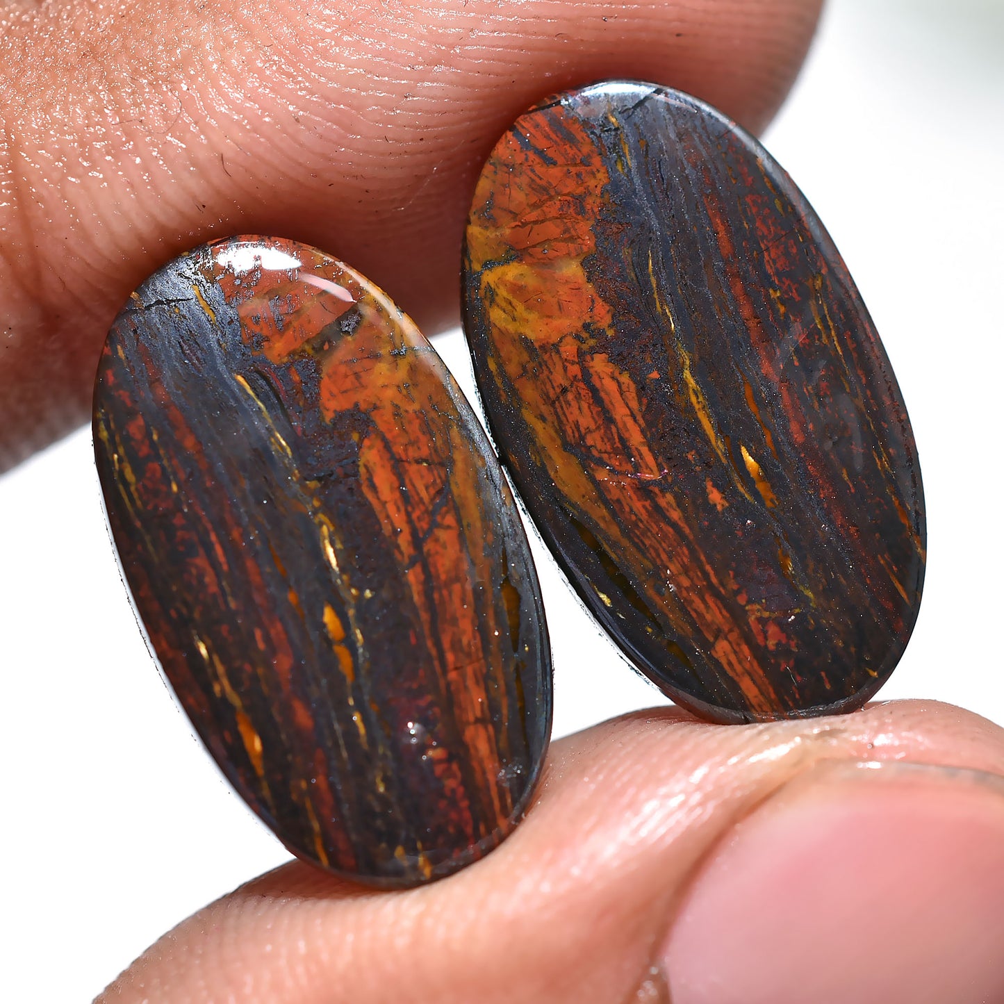 Natural Iron Tiger Eye Pair Cabochon