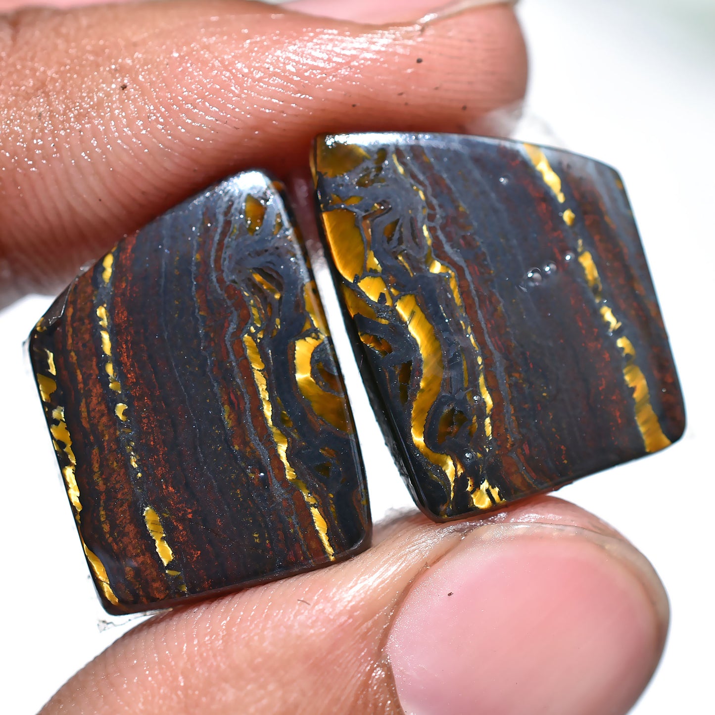 Natural Iron Tiger Eye Pair Cabochon