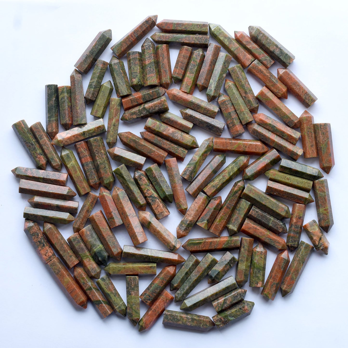 Unakite Pencil Point Gemstone Lot – Single Terminated Bullet Healing Wand