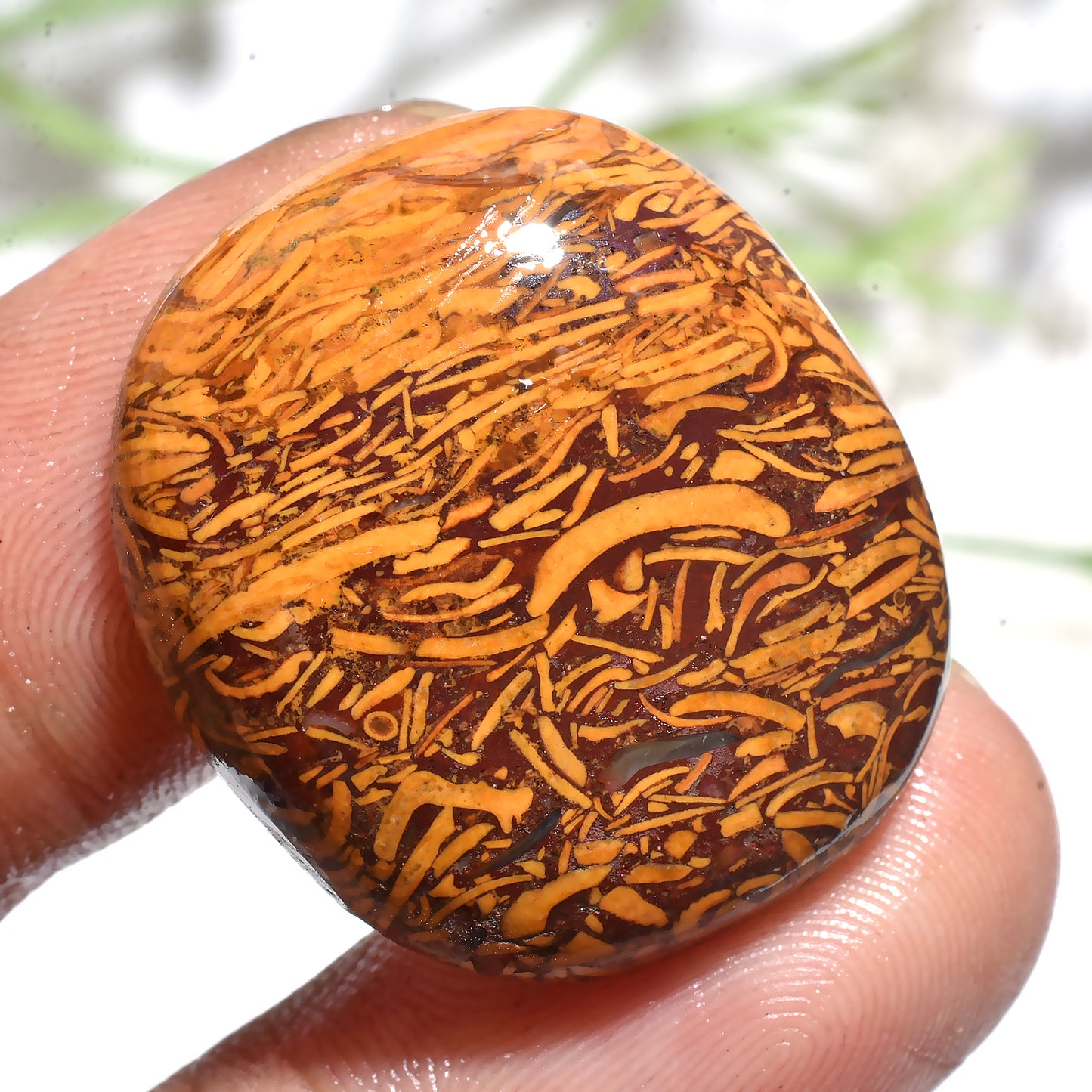 Natural Mariam Jasper Cabochon – Oval Shape Smooth Designer Gemstone for Pendant (23x26x3mm,/36ct)