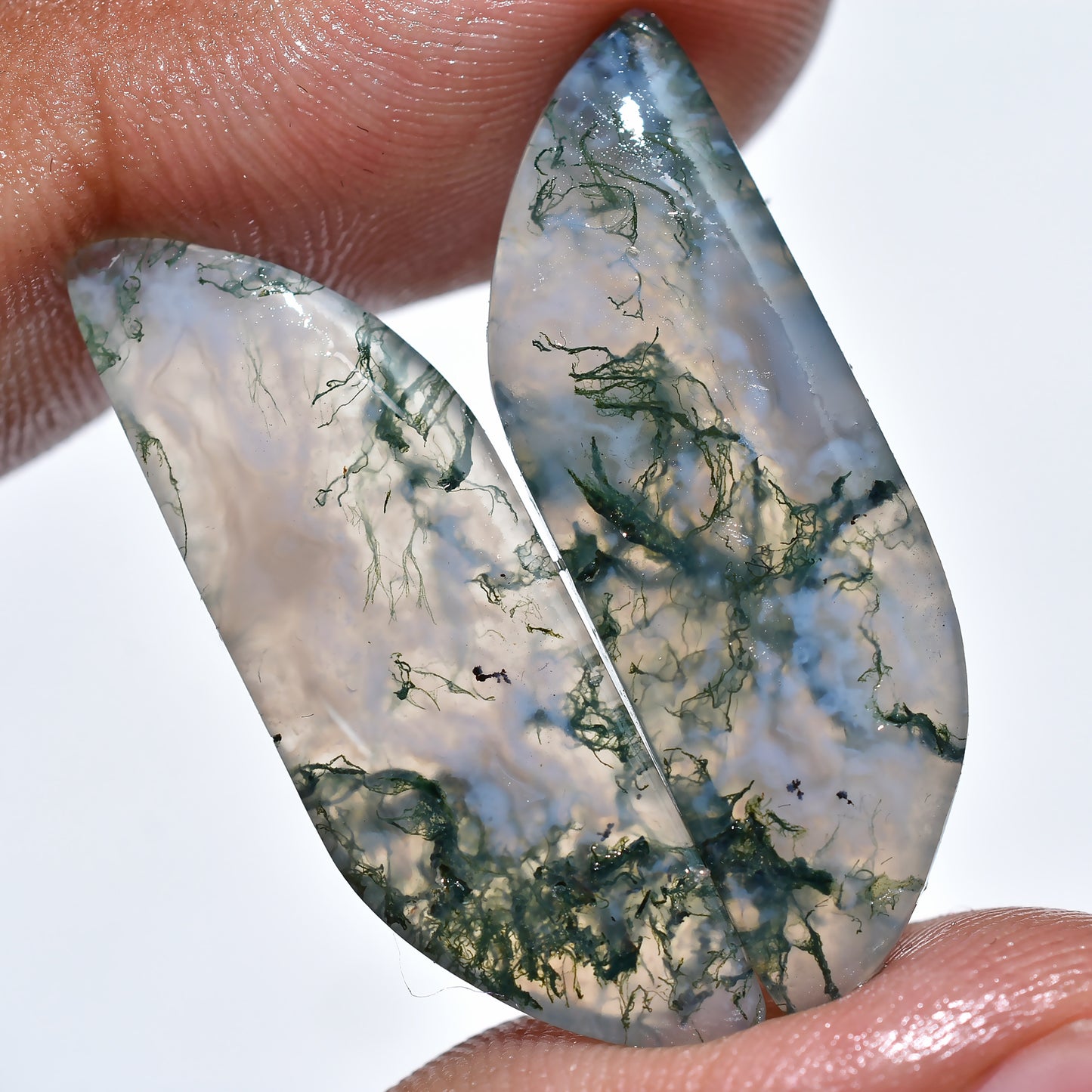 Green Moss Agate Pair – Stunning Natural Gemstones for Unique Jewelry Designs