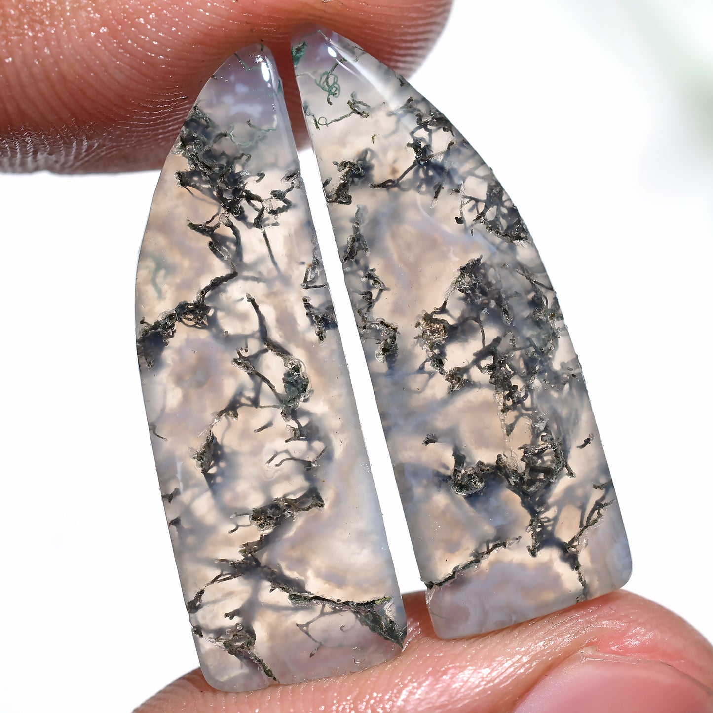 Moss Agate Pair Fancy Shape – Unique Natural Gemstones for Jewelry
