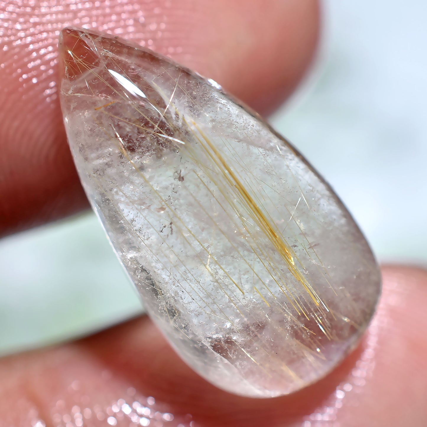 Teardrop Golden Rutile Quartz Cabochon - Wholesale Smooth Crystal Flat Back Loose Stone