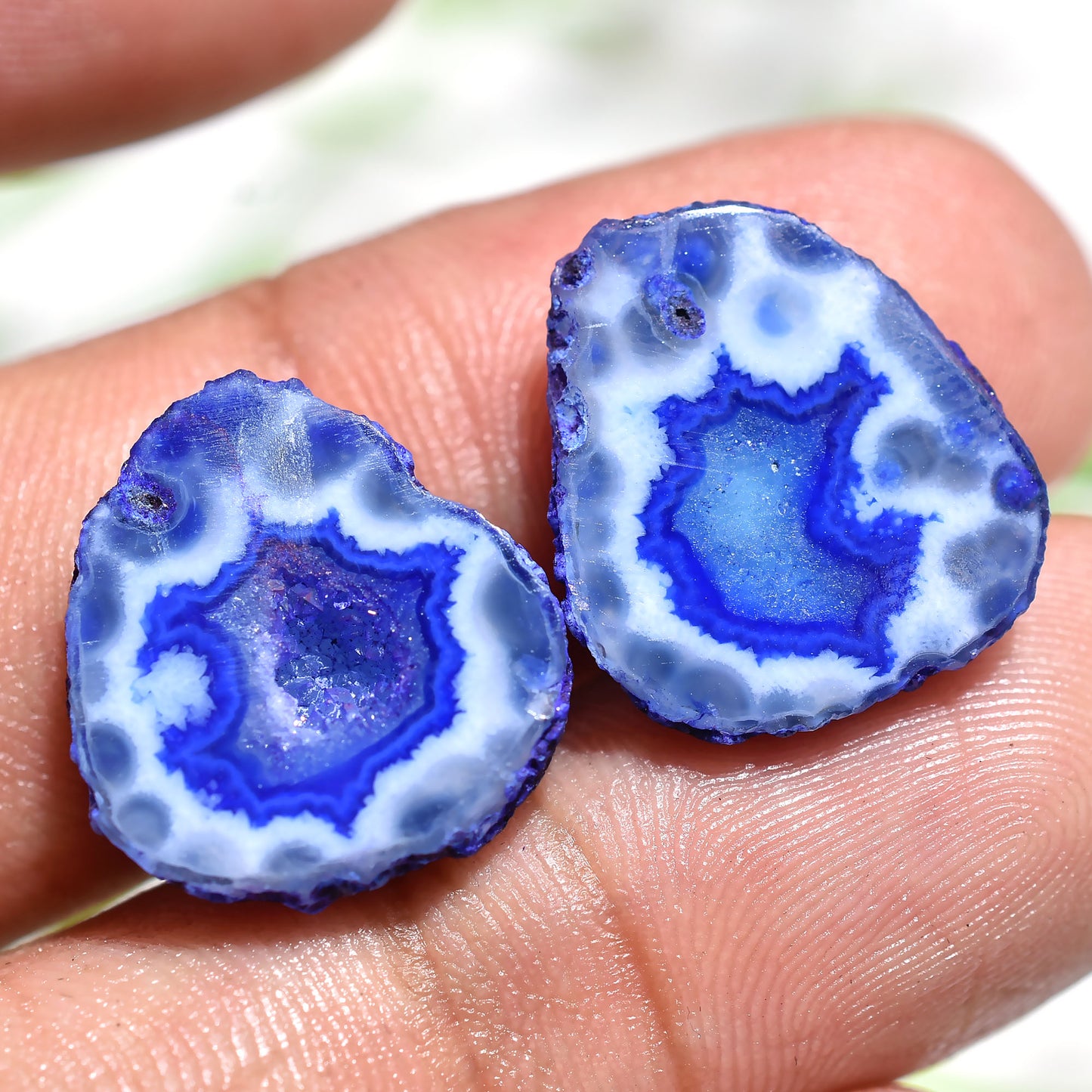Blue Window Druzy Solar Quartz Pair – Sparkling Natural Gemstones