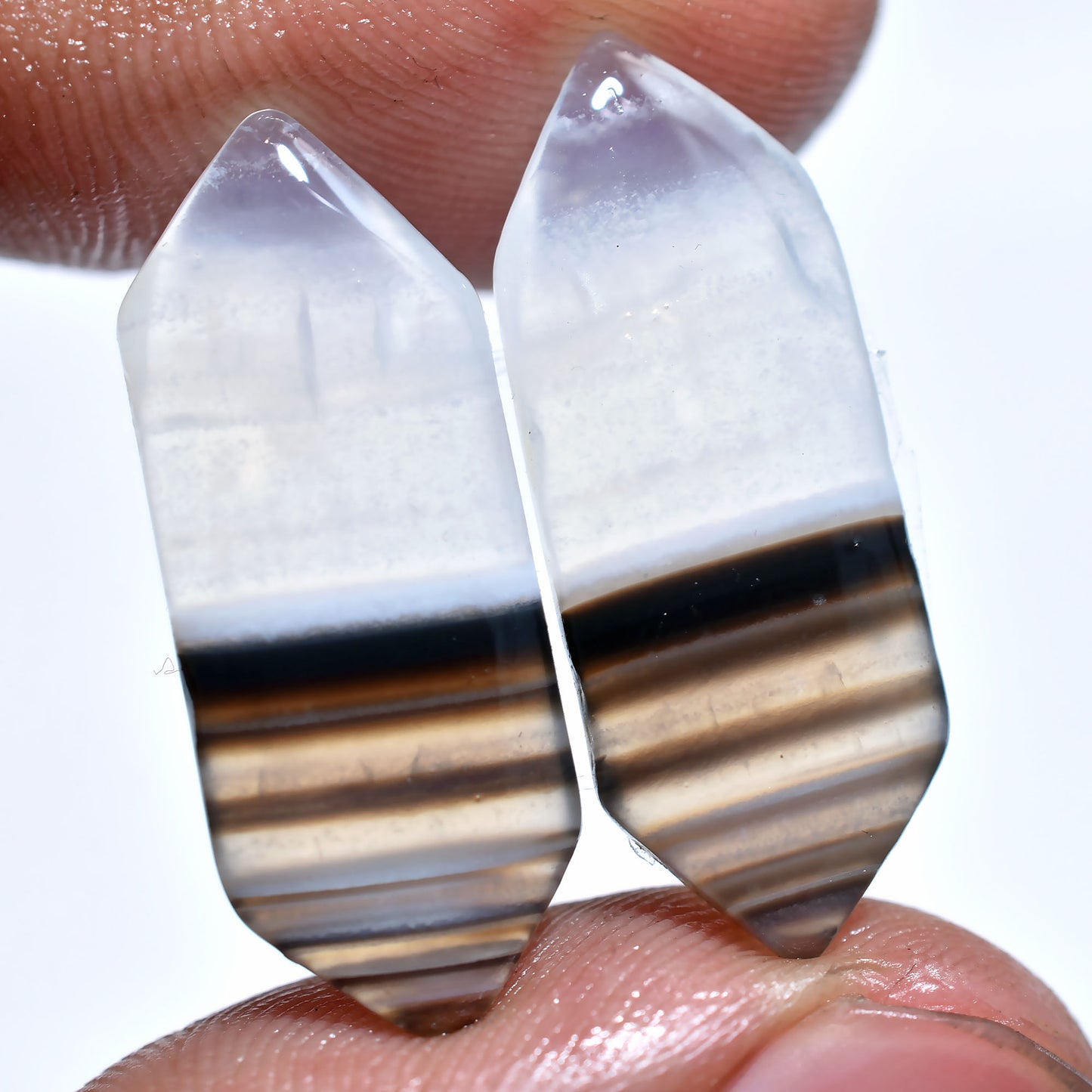 Elegant Black Banded Agate Matched Pair – Perfect for Jewelry Designs