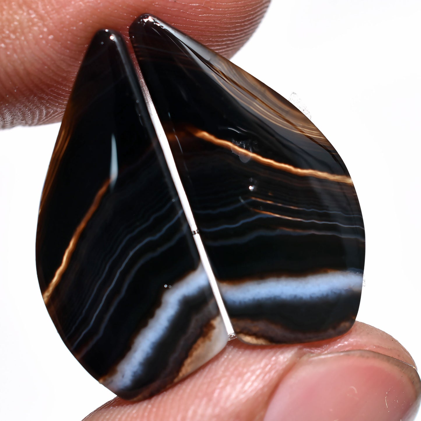 Premium Black Banded Agate Matched Pair – Natural Stones for Jewelry