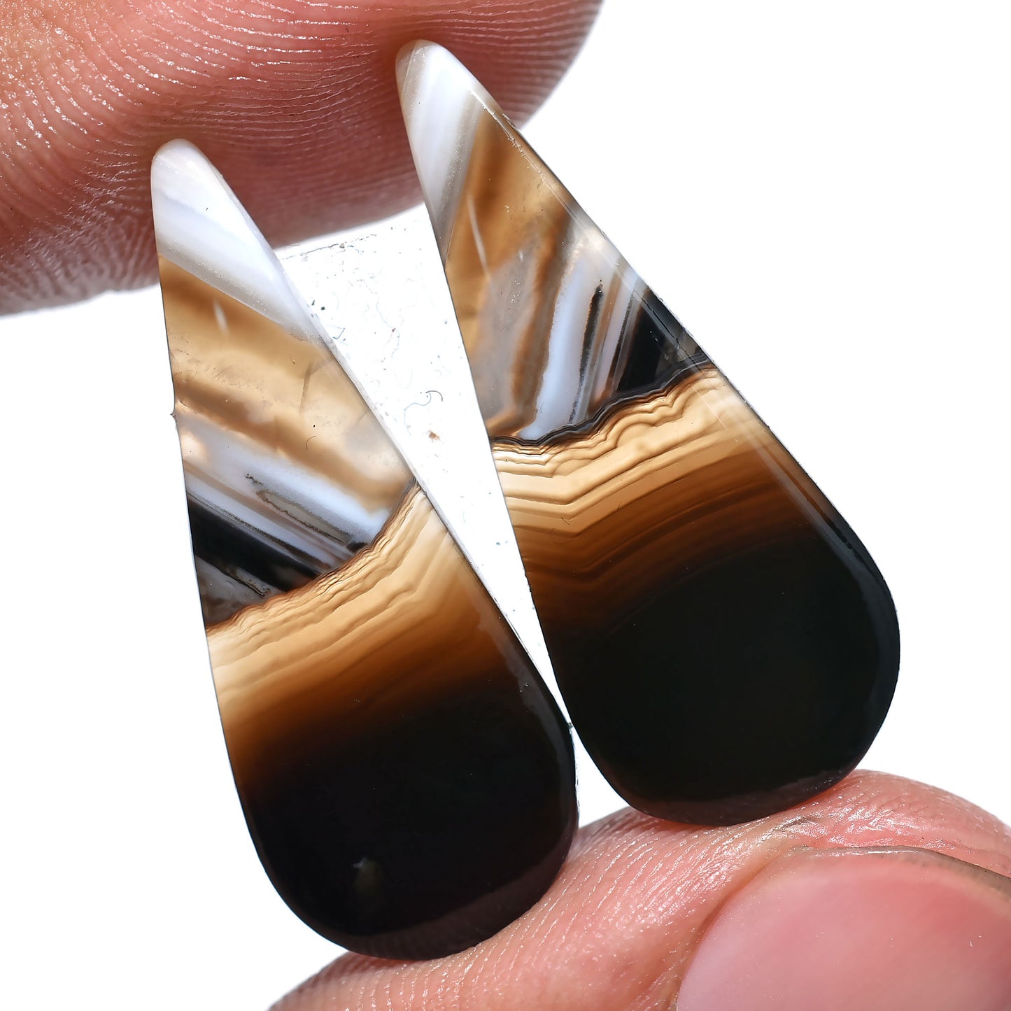 Premium Black Banded Agate Matched Pair – Natural Stones for Jewelry
