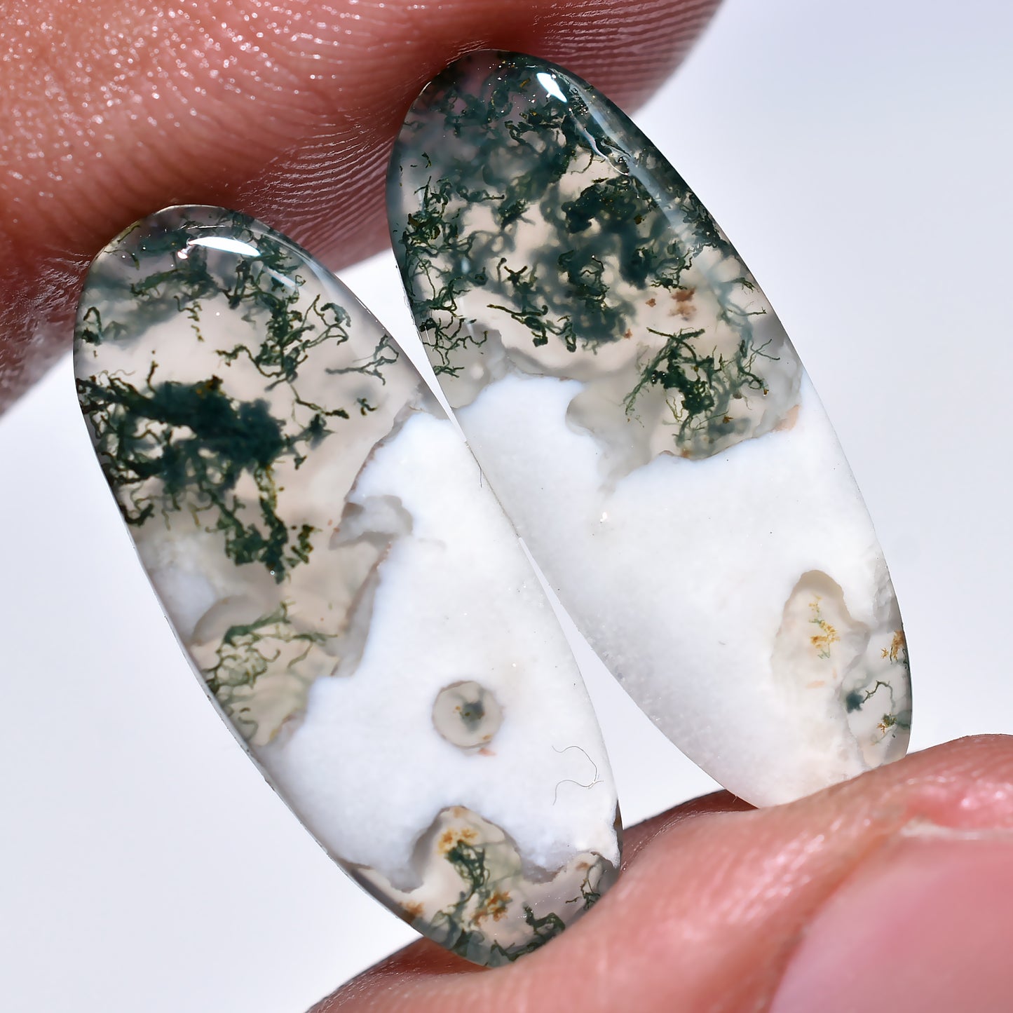 Natural Moss Agate Oval Shaped Matched Earrings Pair Stone (10x26x2mm,/15ct)