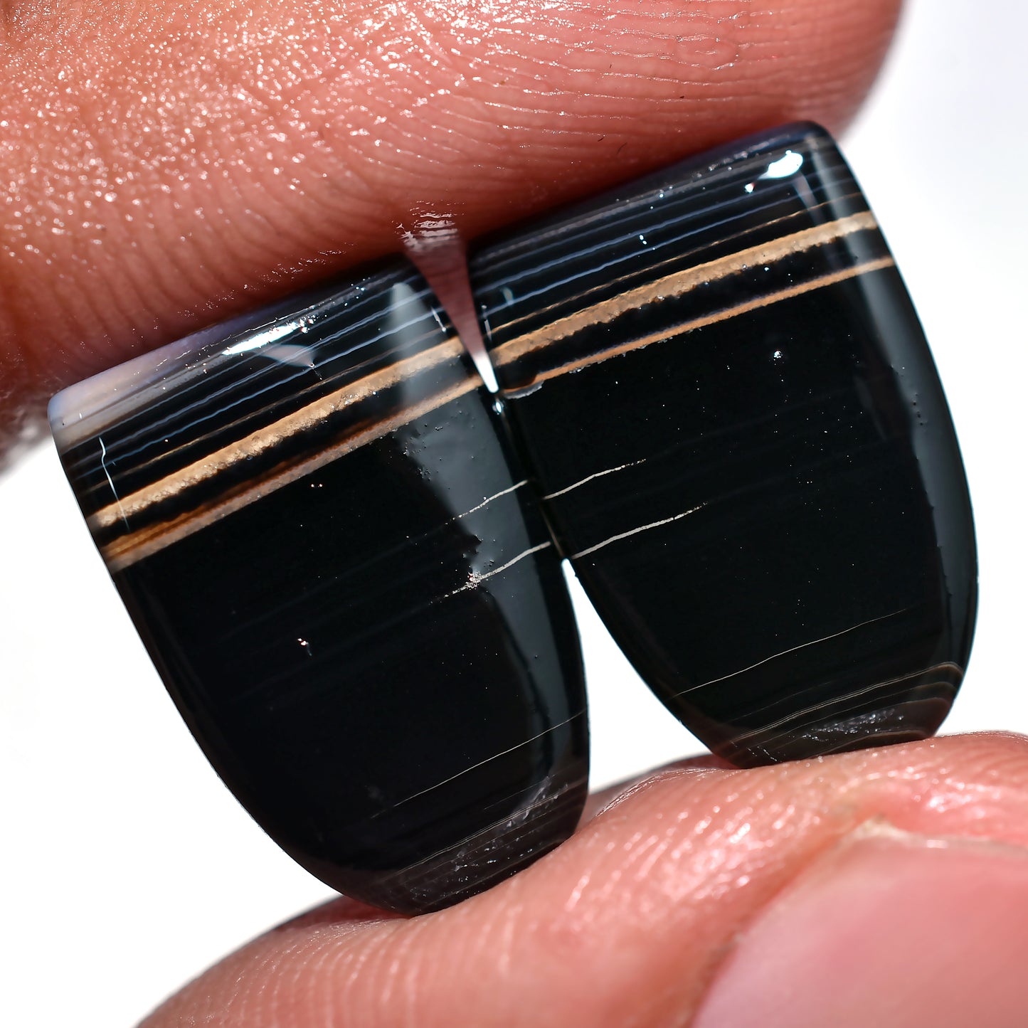 Wholesale Black Banded Agate Fancy Gemstone Pair for Jewelry Making (11x17x2mm,/13ct)