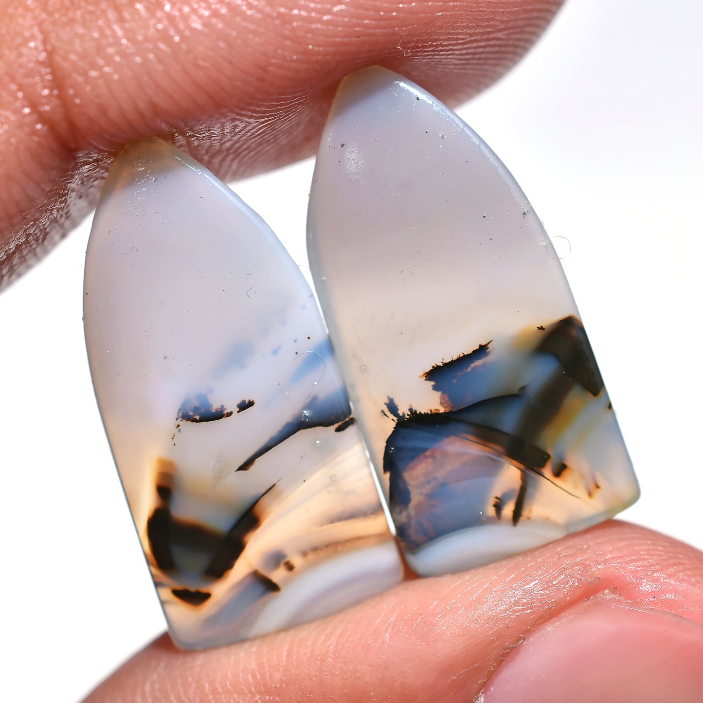 Wholesale Price Montana Agate Gemstone Pair, High-Quality Flat Back Cabochons Set (11x24x2mm,/17ct)