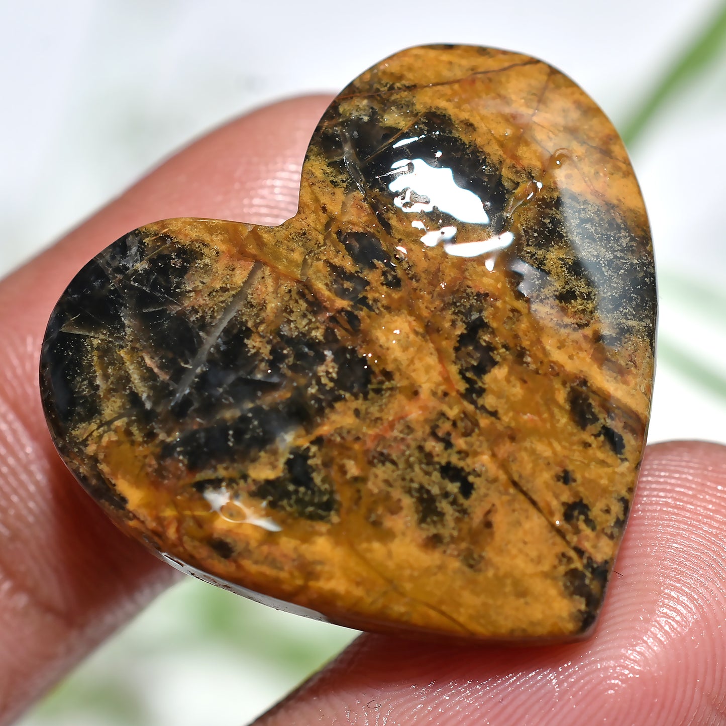 Mango Jasper Heart Stone – Natural Cabochon for Healing & Collection (24x28x4mm,/30ct)