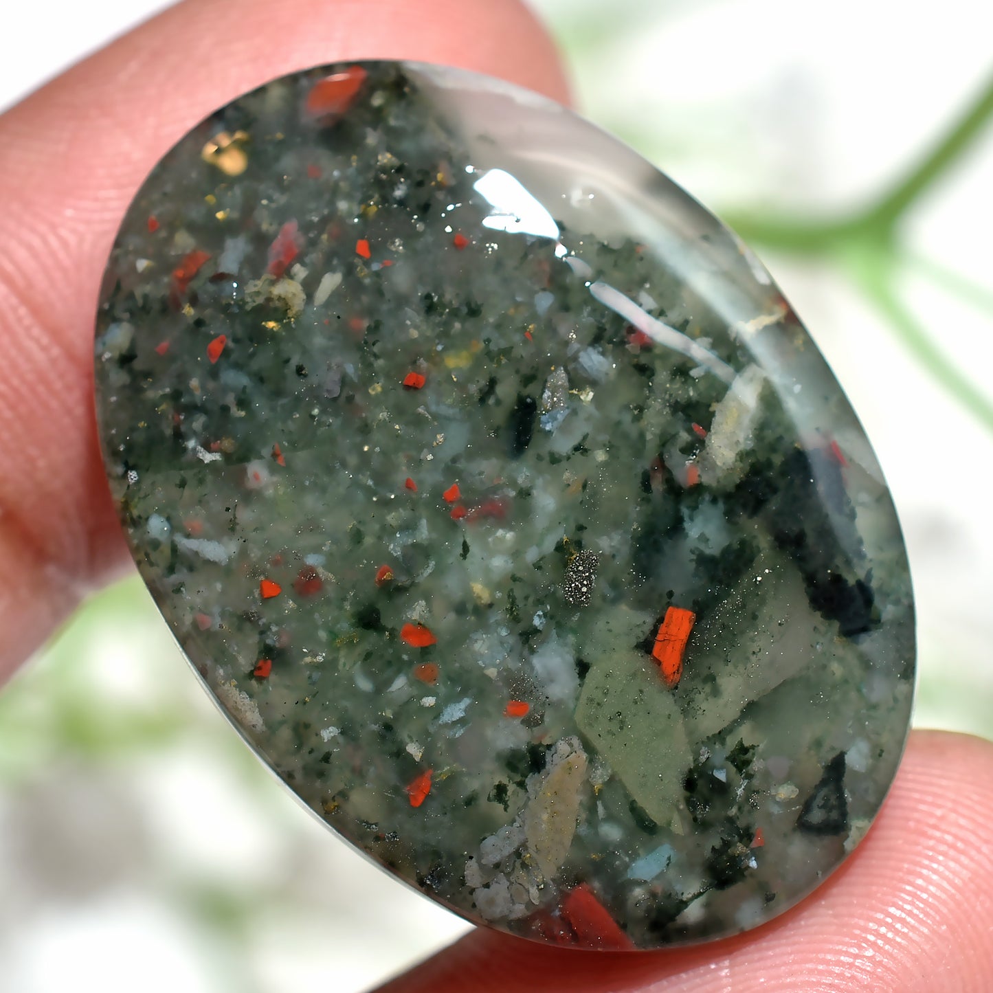 Rare! Moss Agate Cabochon, Oval Shaped Loose Polished Pendant Making Stone