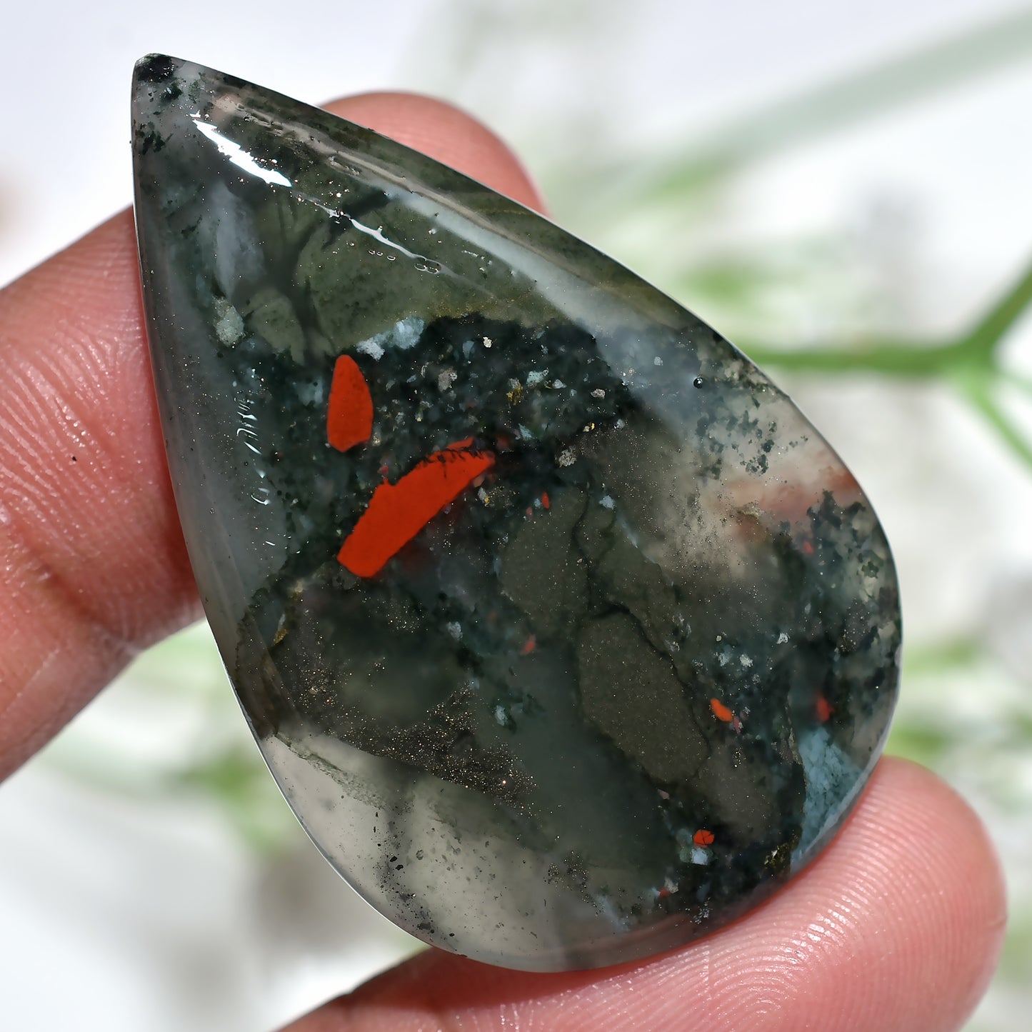Unique! Moss Agate cabochon, Pear Smooth Cabochon (28x45x3mm,/50ct)