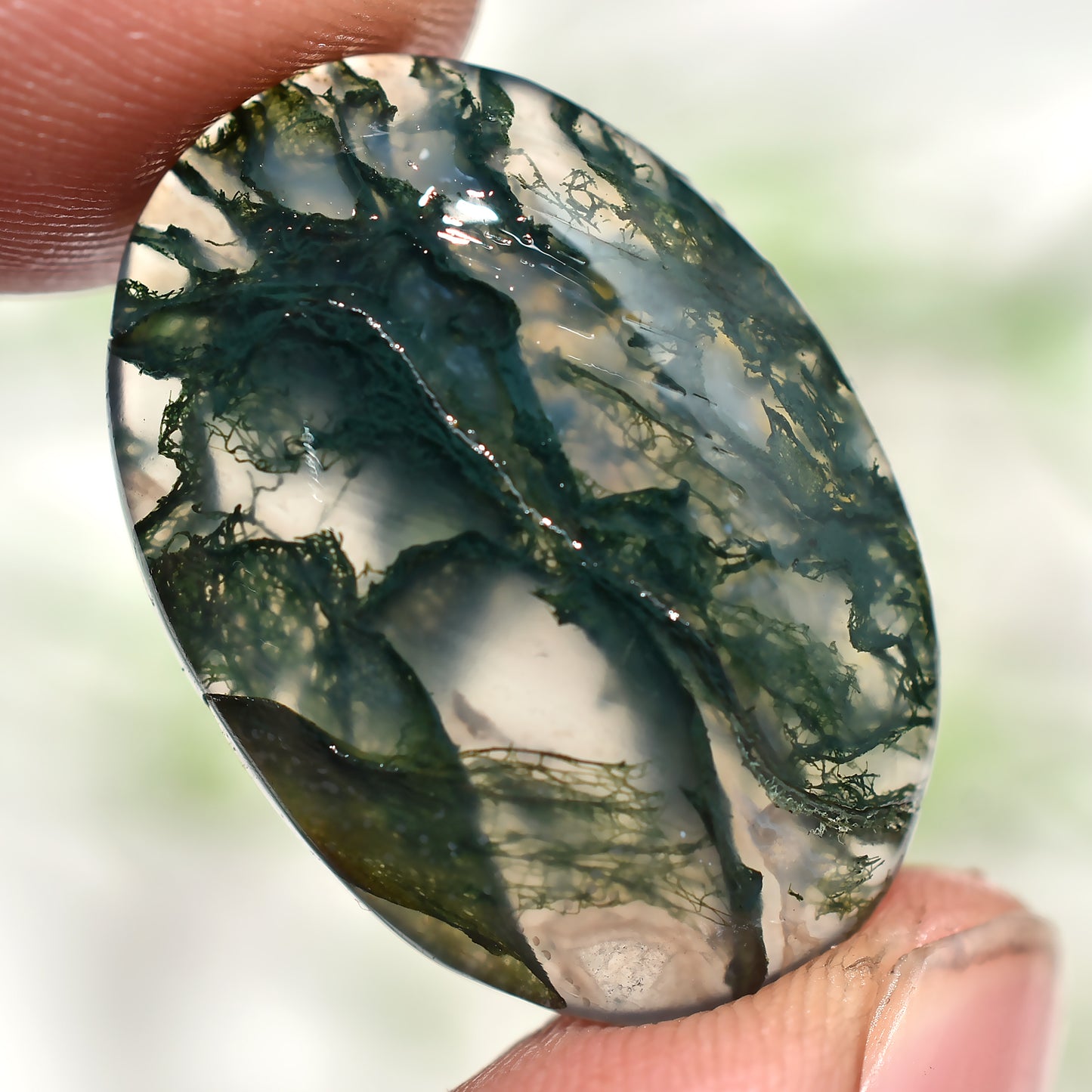 Amazing! Moss Agate Oval Cabochon, Natural Crystals For Pendant Making (17x27x2mm,/21ct)