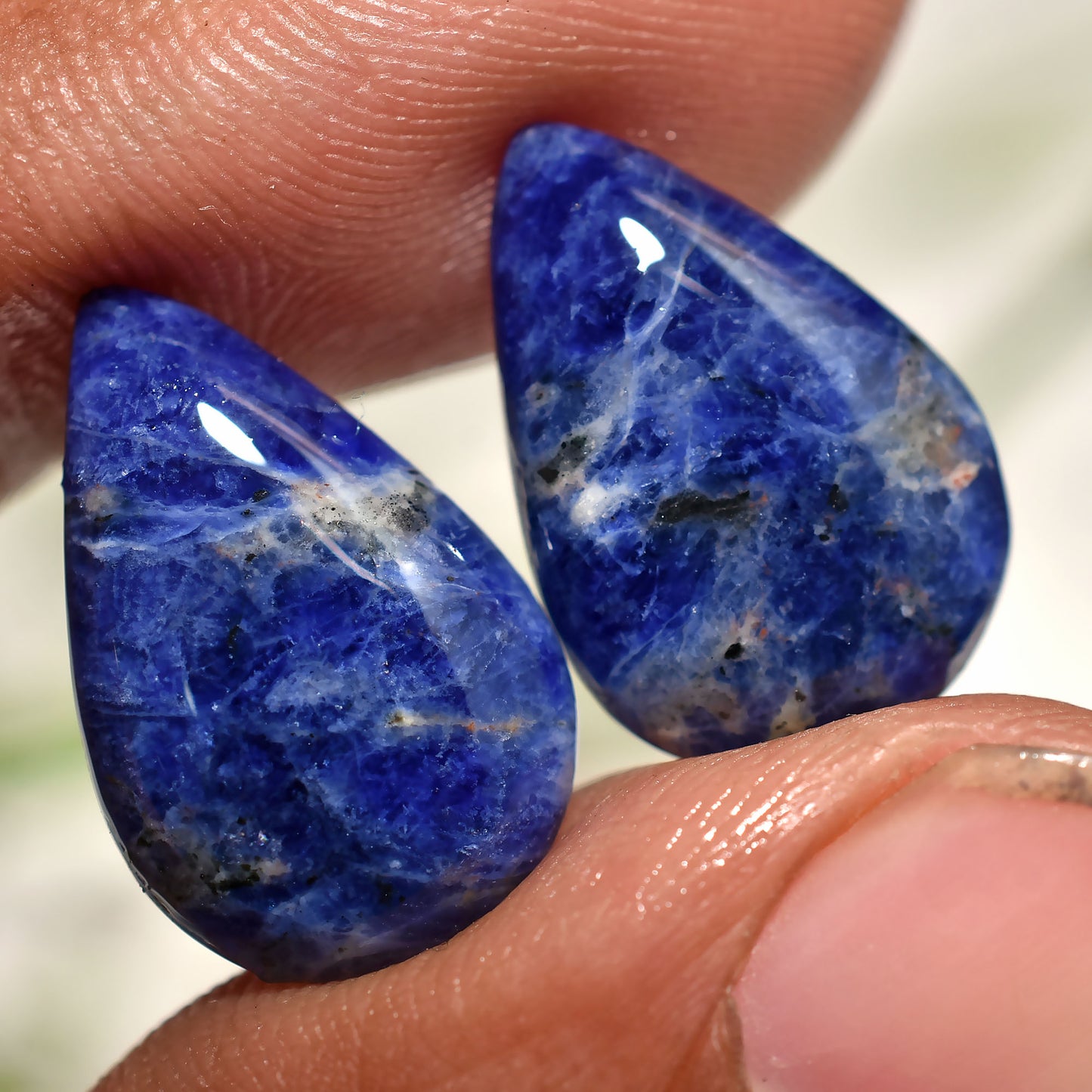 Natural Sodalite Pear Cabochon Pair – Wholesale Matched Earrings Stone 10x17x2mm,/11ct