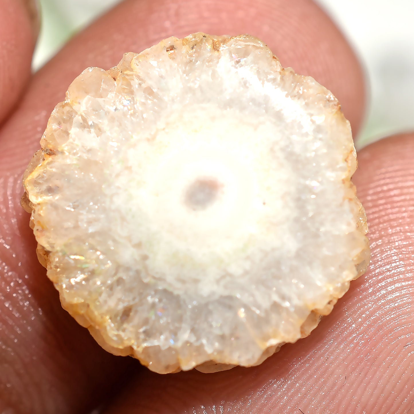 Beautiful! White Solar Quartz Stalactite Slice Cabochon (15x15x2mm,/11ct)
