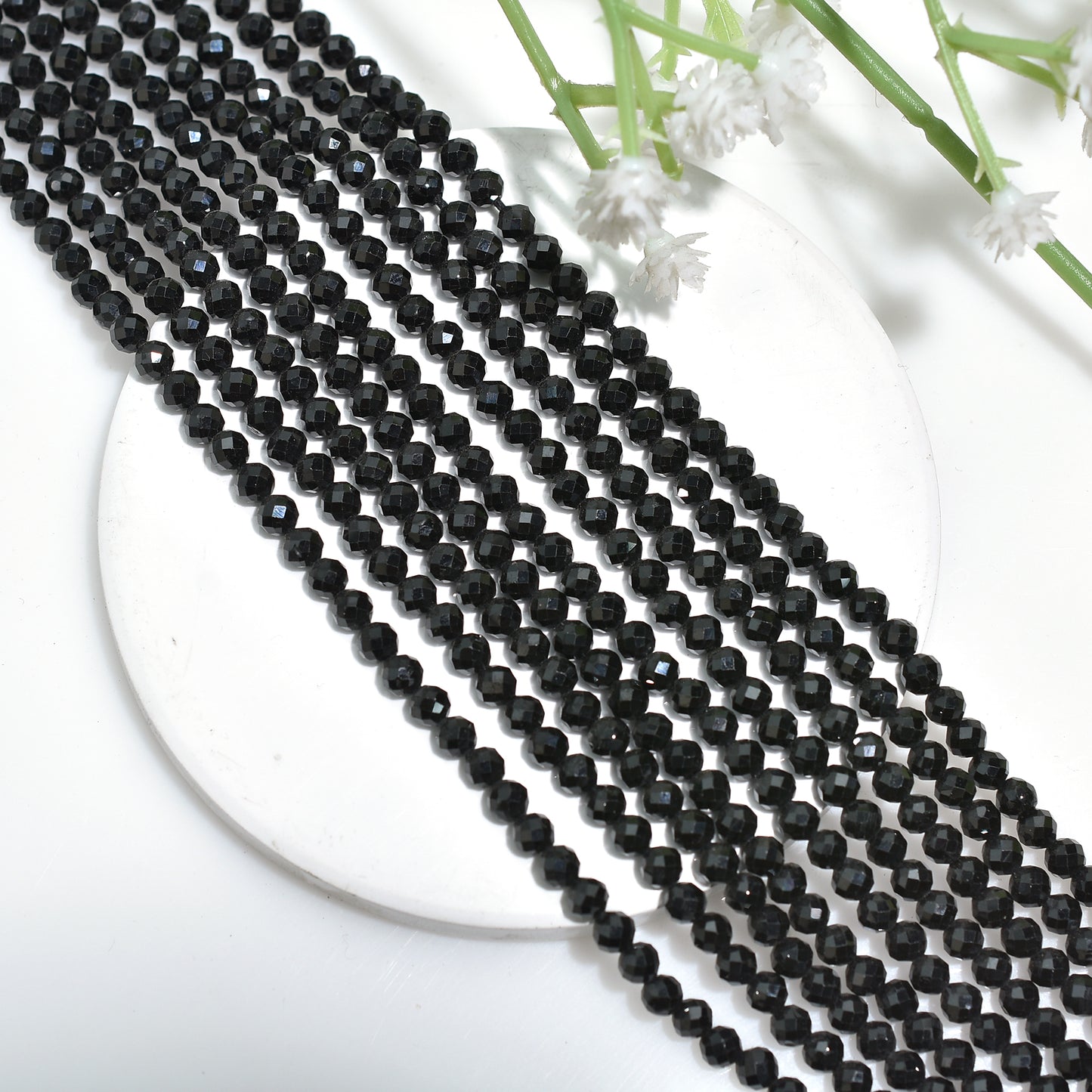 Black Spinel Micro Cut Faceted Round Beads – 12 Inch Strand Natural Wholesale Gemstone Beads For Jewelry Design
