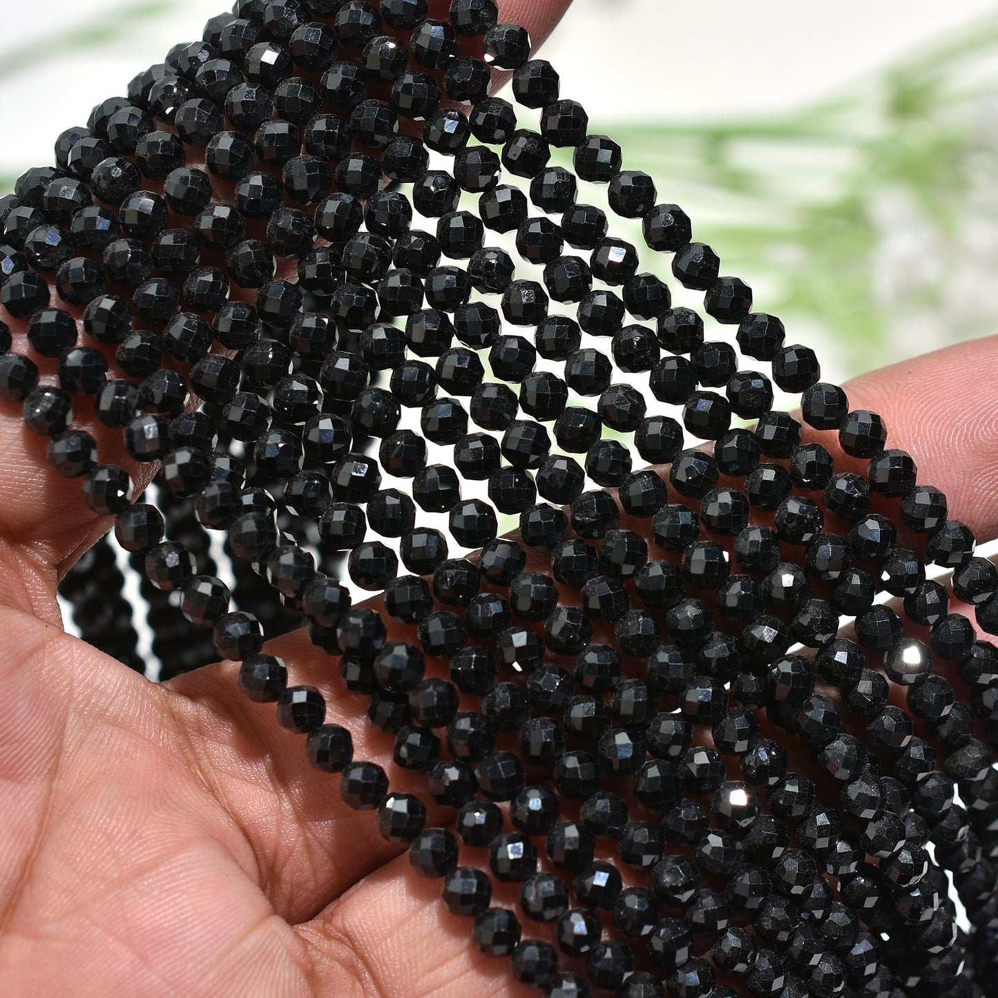 Black Spinel Micro Cut Faceted Round Beads – 12 Inch Strand Natural Wholesale Gemstone Beads For Jewelry Design
