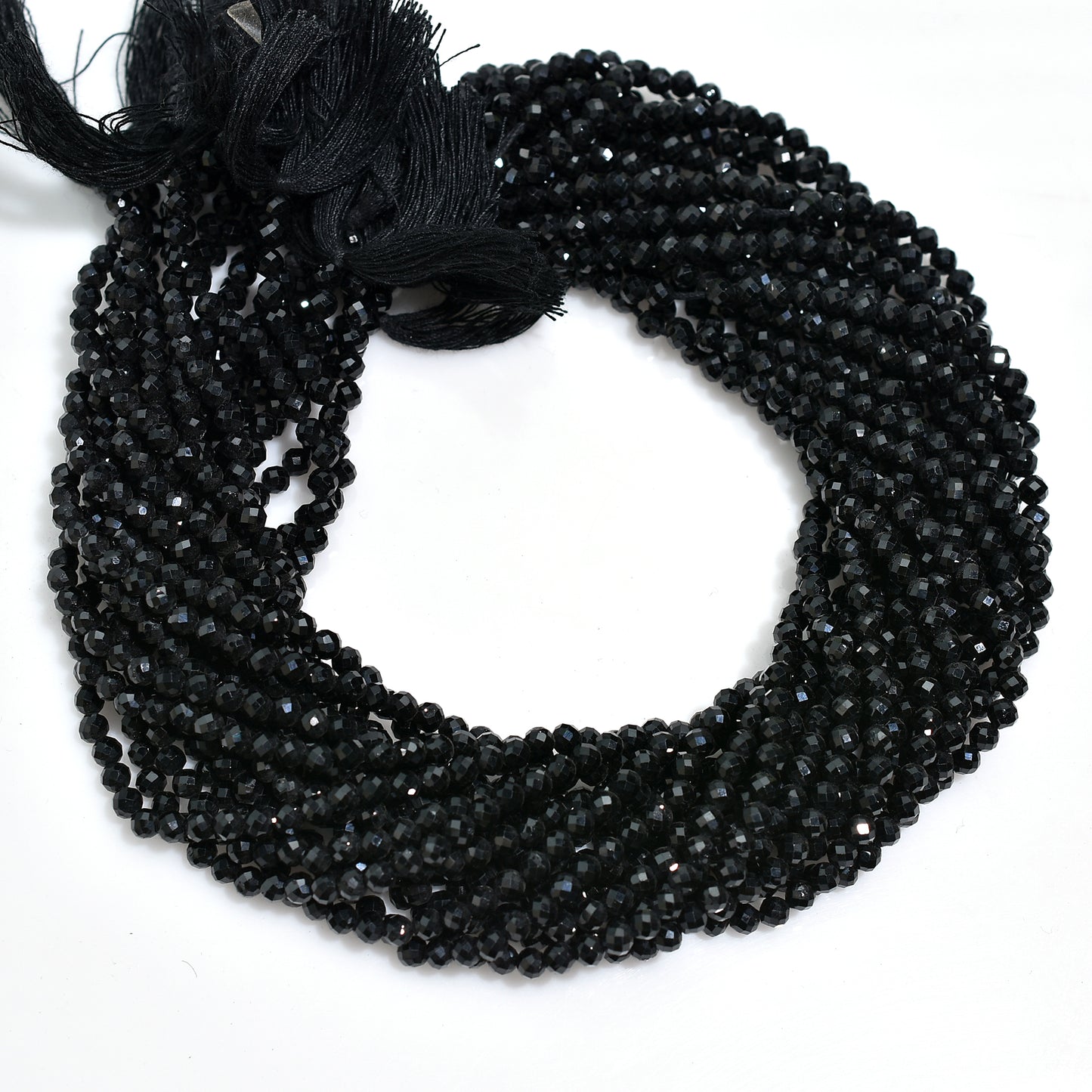 Black Spinel Micro Cut Faceted Round Beads – 12 Inch Strand Natural Wholesale Gemstone Beads For Jewelry Design
