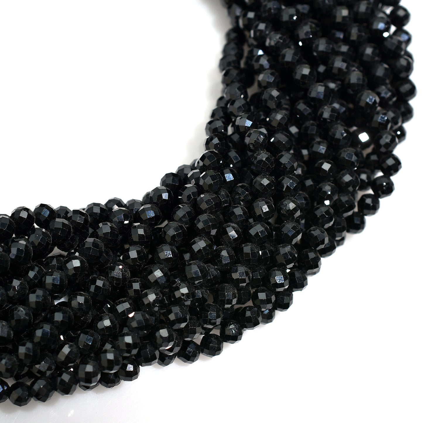 Black Spinel Micro Cut Faceted Round Beads – 12 Inch Strand Natural Wholesale Gemstone Beads For Jewelry Design