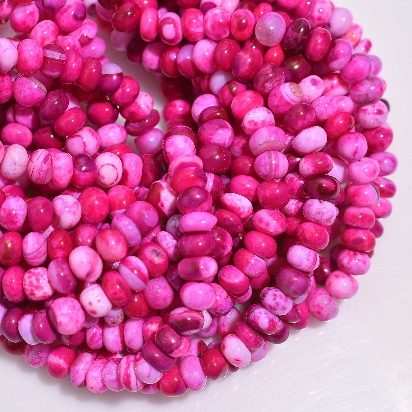 Fuchsia Pink Opal Rondelle Smooth Beads 16 Inch Strand, Wholesale Polished Gemstone Beads For DIY Accessories