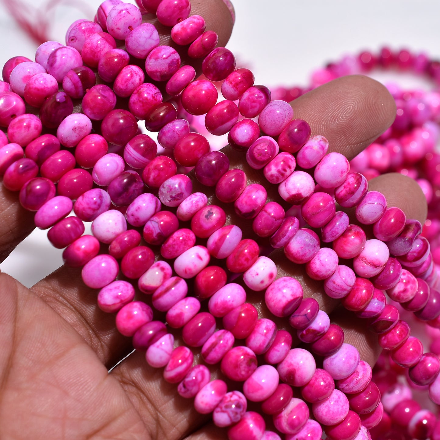 Fuchsia Pink Opal Rondelle Smooth Beads 16 Inch Strand, Wholesale Polished Gemstone Beads For DIY Accessories