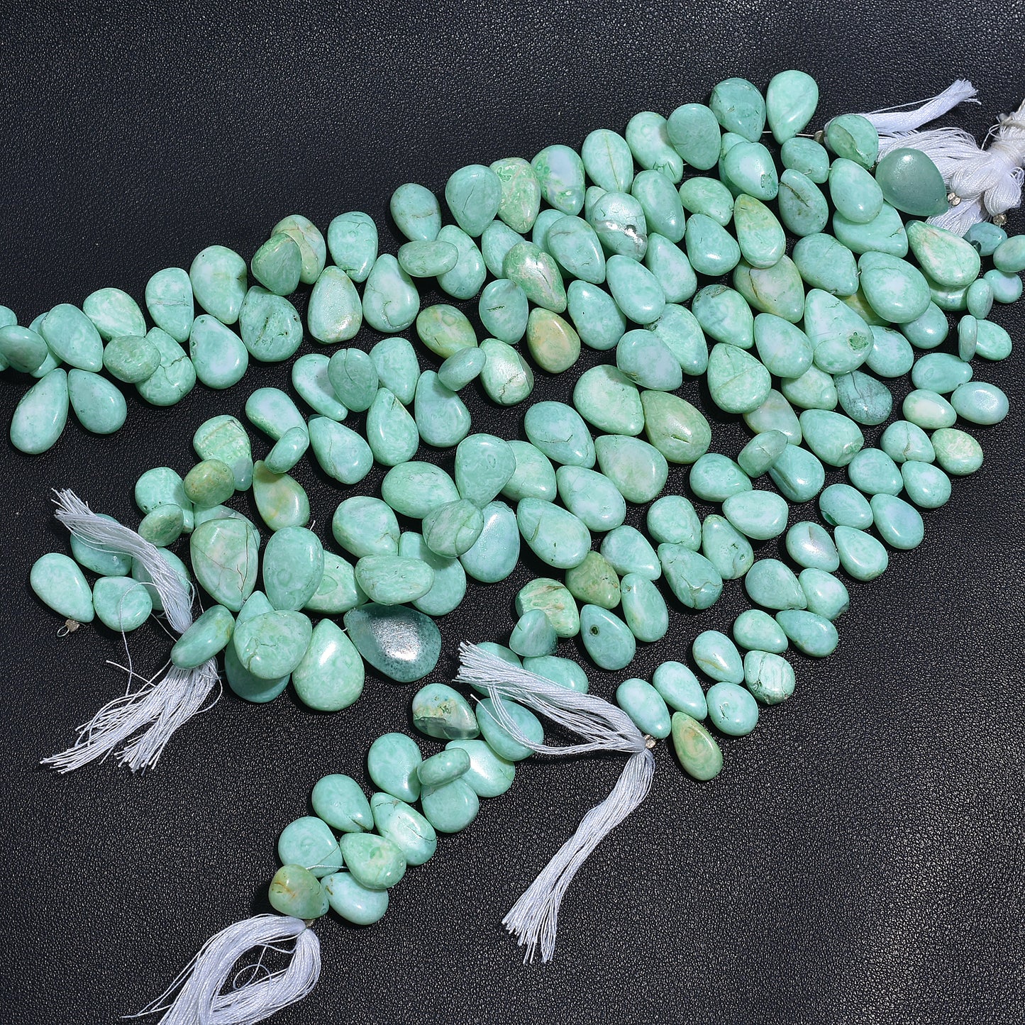 Aqua Green Opal Pear Beads – Side Drilled Gemstone Strand for Wholesale Jewelry Making