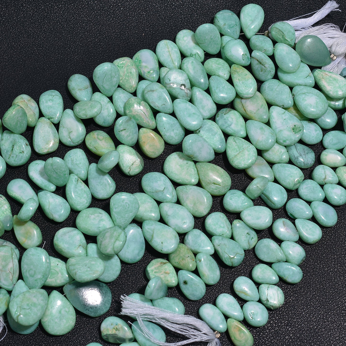 Aqua Green Opal Pear Beads – Side Drilled Gemstone Strand for Wholesale Jewelry Making