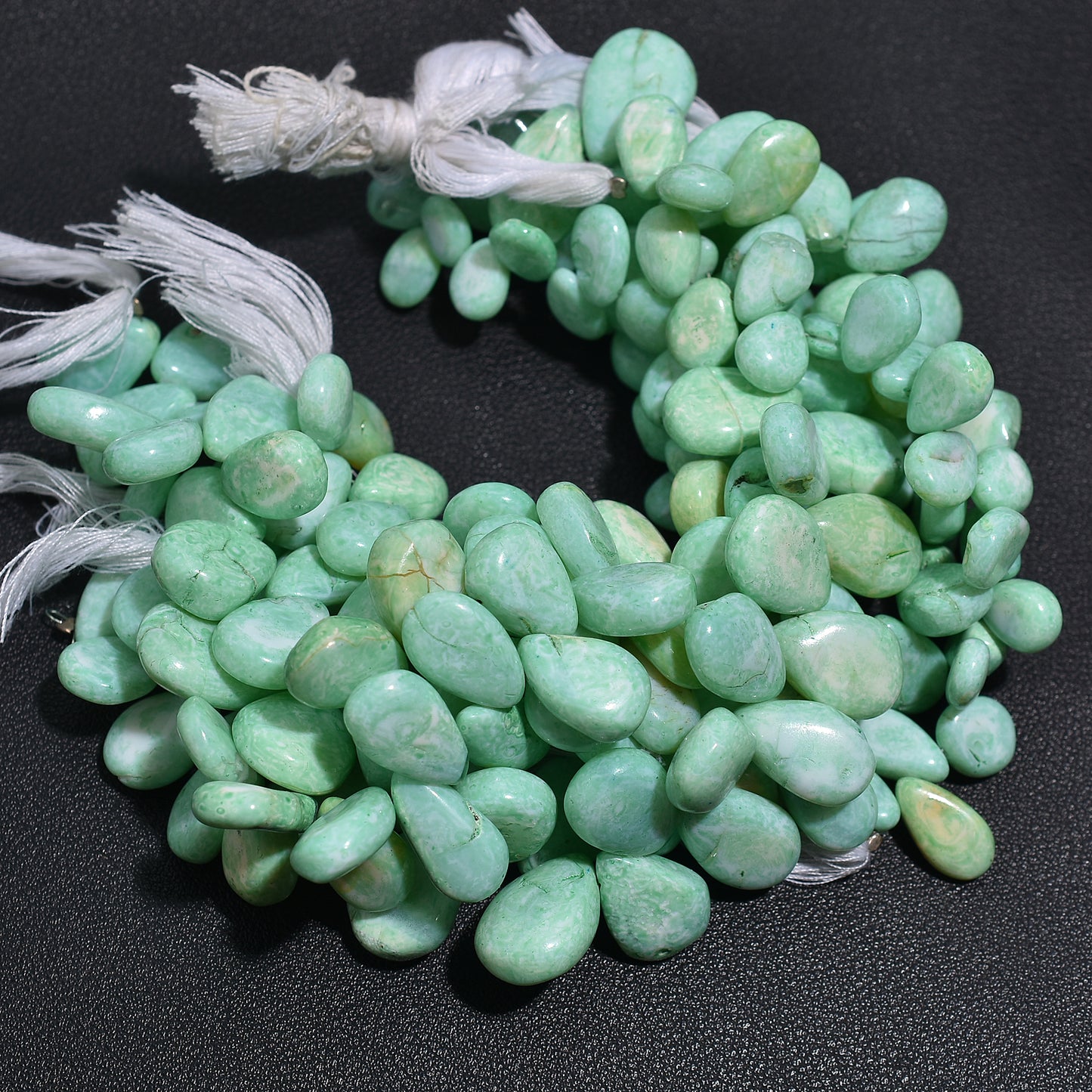 Aqua Green Opal Pear Beads – Side Drilled Gemstone Strand for Wholesale Jewelry Making