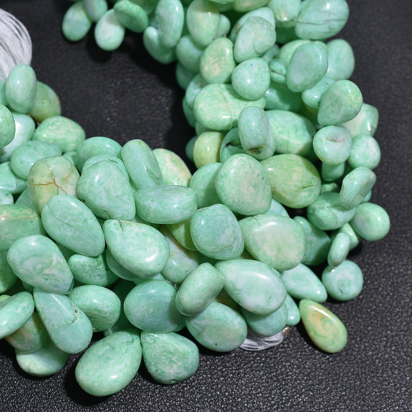 Aqua Green Opal Pear Beads – Side Drilled Gemstone Strand for Wholesale Jewelry Making