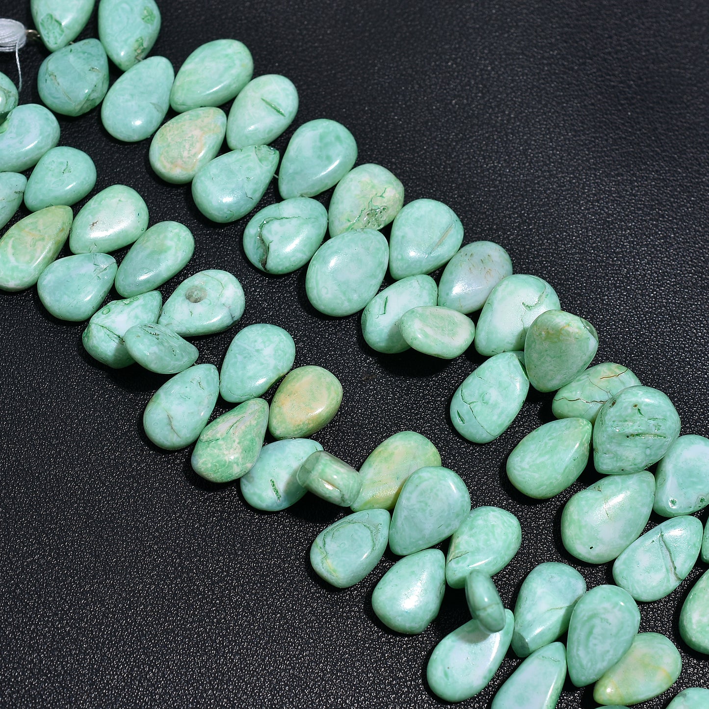 Aqua Green Opal Pear Beads – Side Drilled Gemstone Strand for Wholesale Jewelry Making