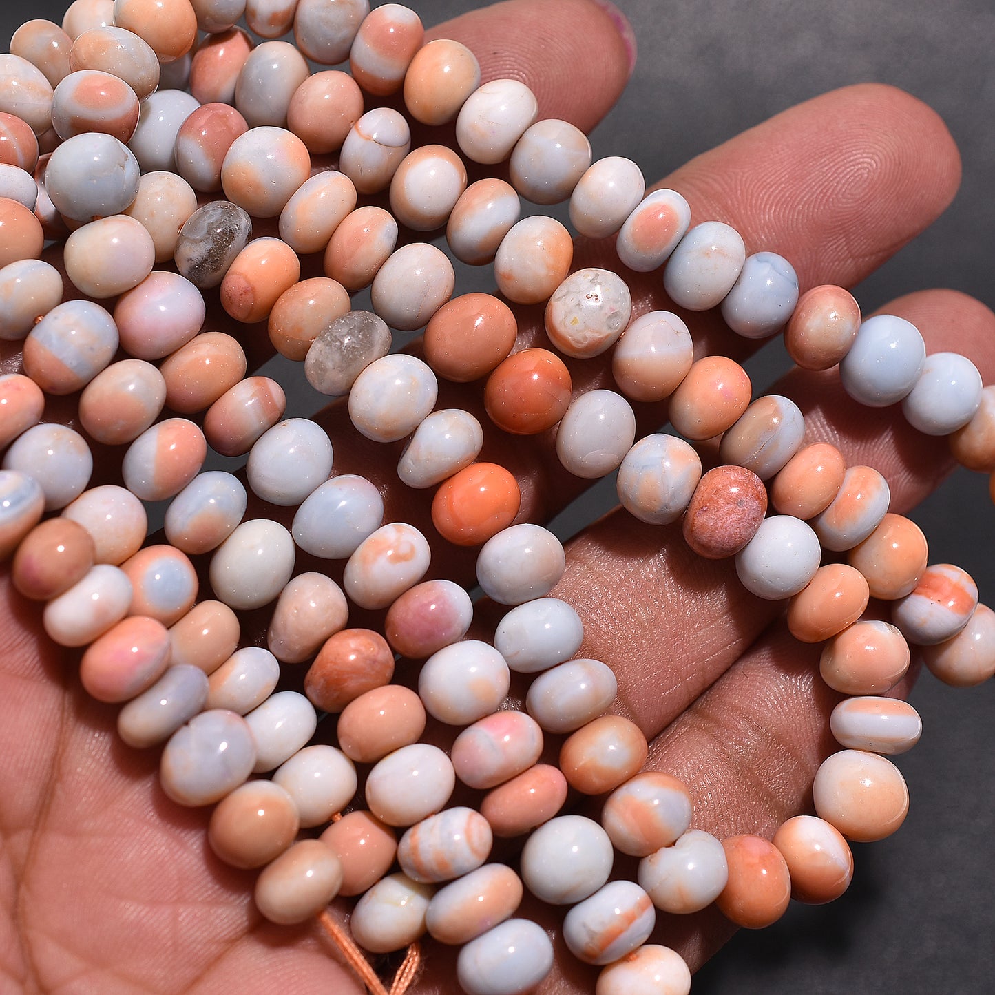 Unique Light Orange & Sky Opal Beads - Beautiful Combination Gemstone Strand For DIY Jwelery