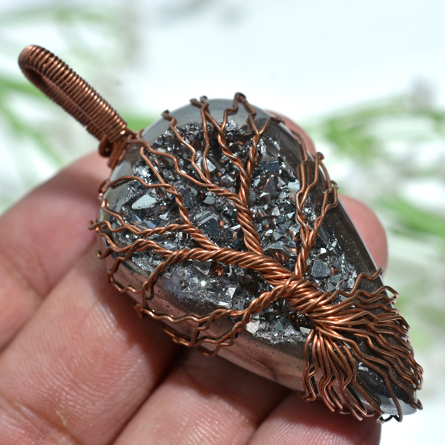 Silver Titanium Druzy Gemstone Cabochon, Handmade Wire Wrapped Sparkling Pendant(25x60x10mm,/104ct)
