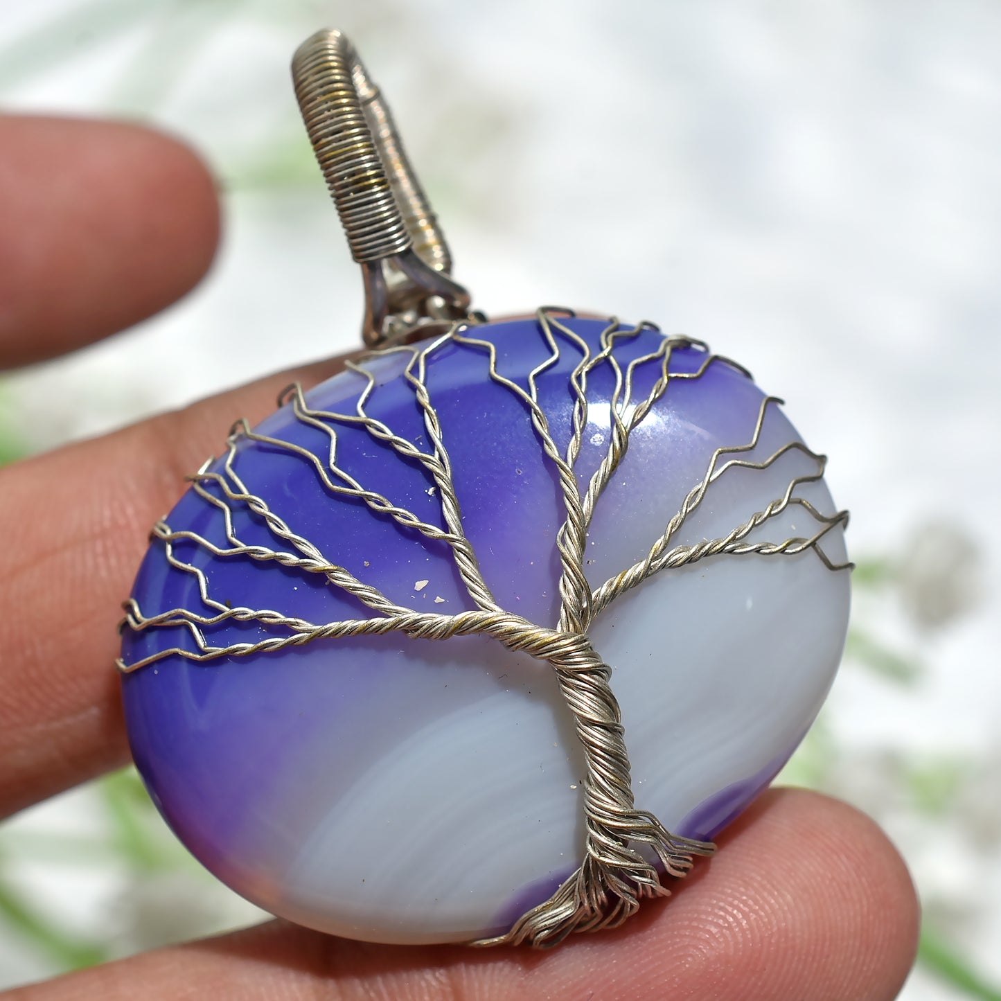 Boho Tree of Life Pendant – Purple Agate Stone Energy Healing Necklace(38x45x5mm,/81ct)