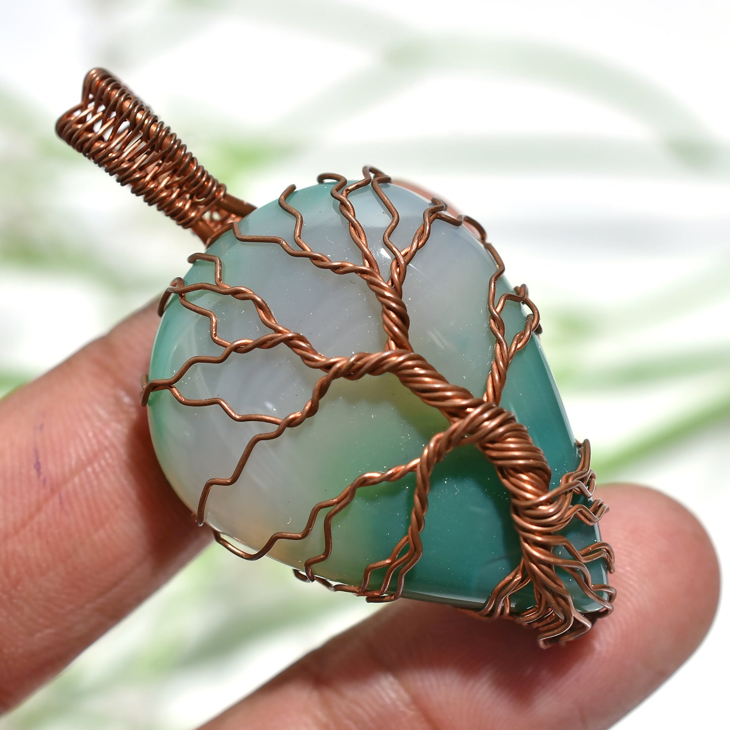 Ocean Green Botswana Agate Pendant – Spiritual Energy Healing Wire Wrap Stone Necklace(26x48x11mm,/83ct) (26x48x11mm,/83ct)
