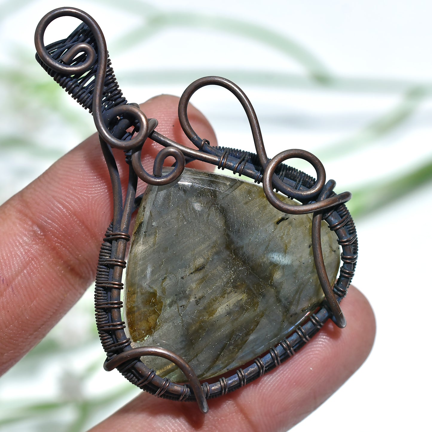 Rustic Copper Wire Wrapped Pendant – Labradorite Gemstone Tree of Life Crystal Jewelry(36x55x5mm,/82ct)