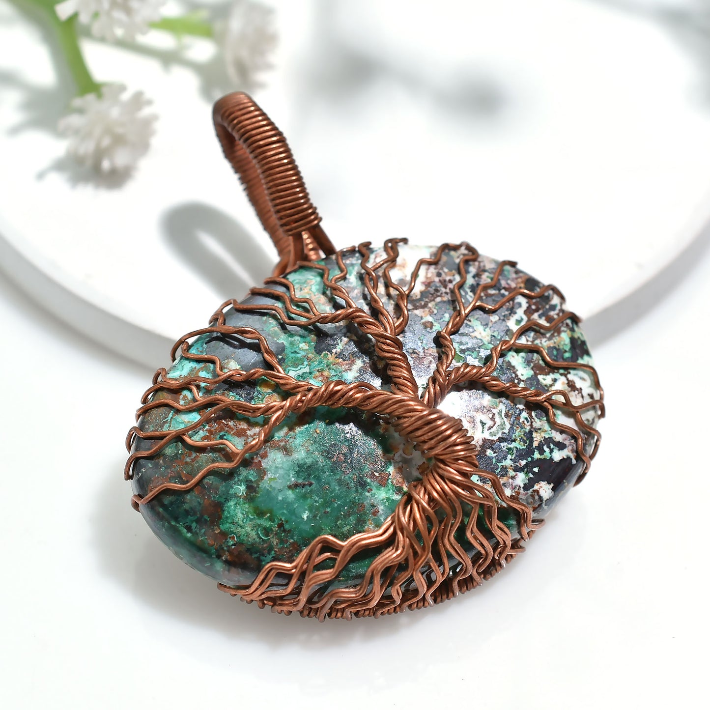 Stunning Chrysocolla Copper Wire Wrapped Pendant - Handemade Stone Necklace Jwellery(40x47x6mm,/110ct)