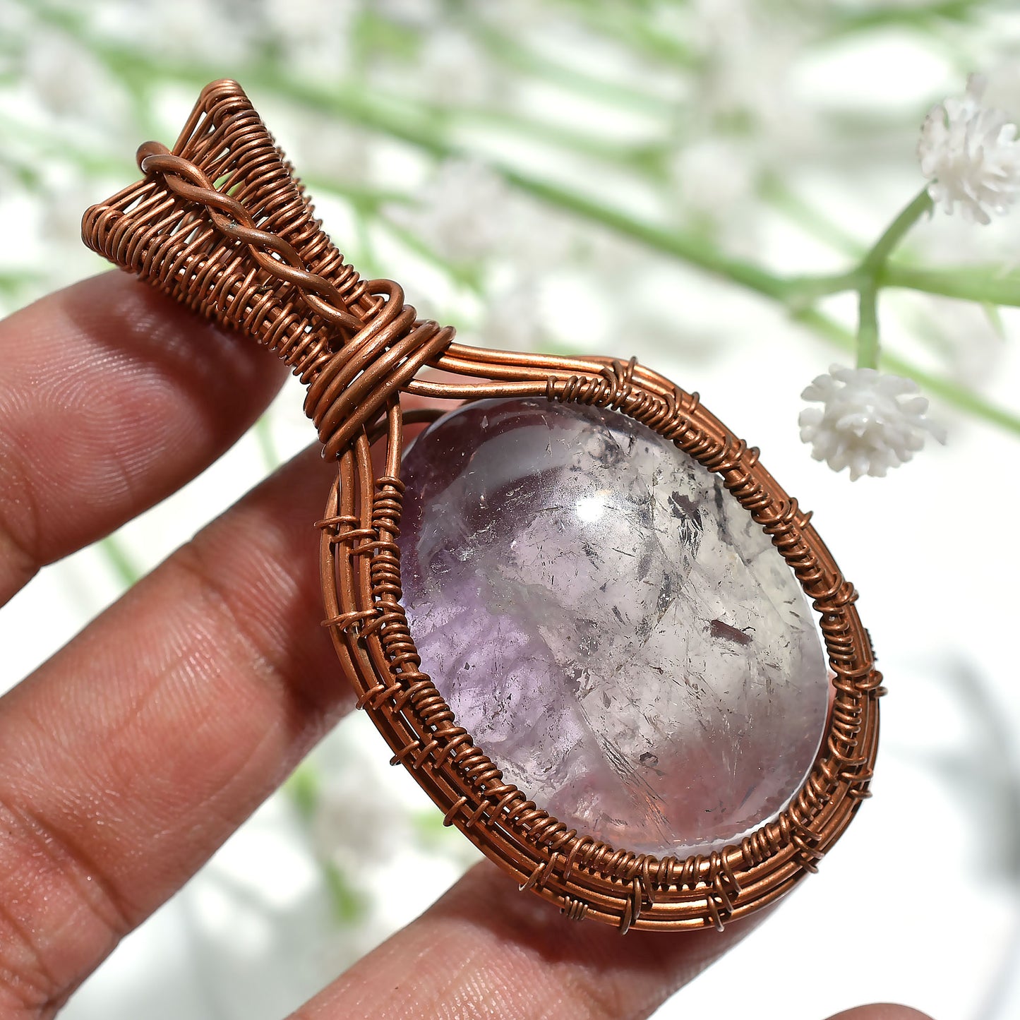 Trending Amethyst Wire Wrapped Pendant – Unique Healing Crystal Stone Necklace(30x66x10mm,/143ct)