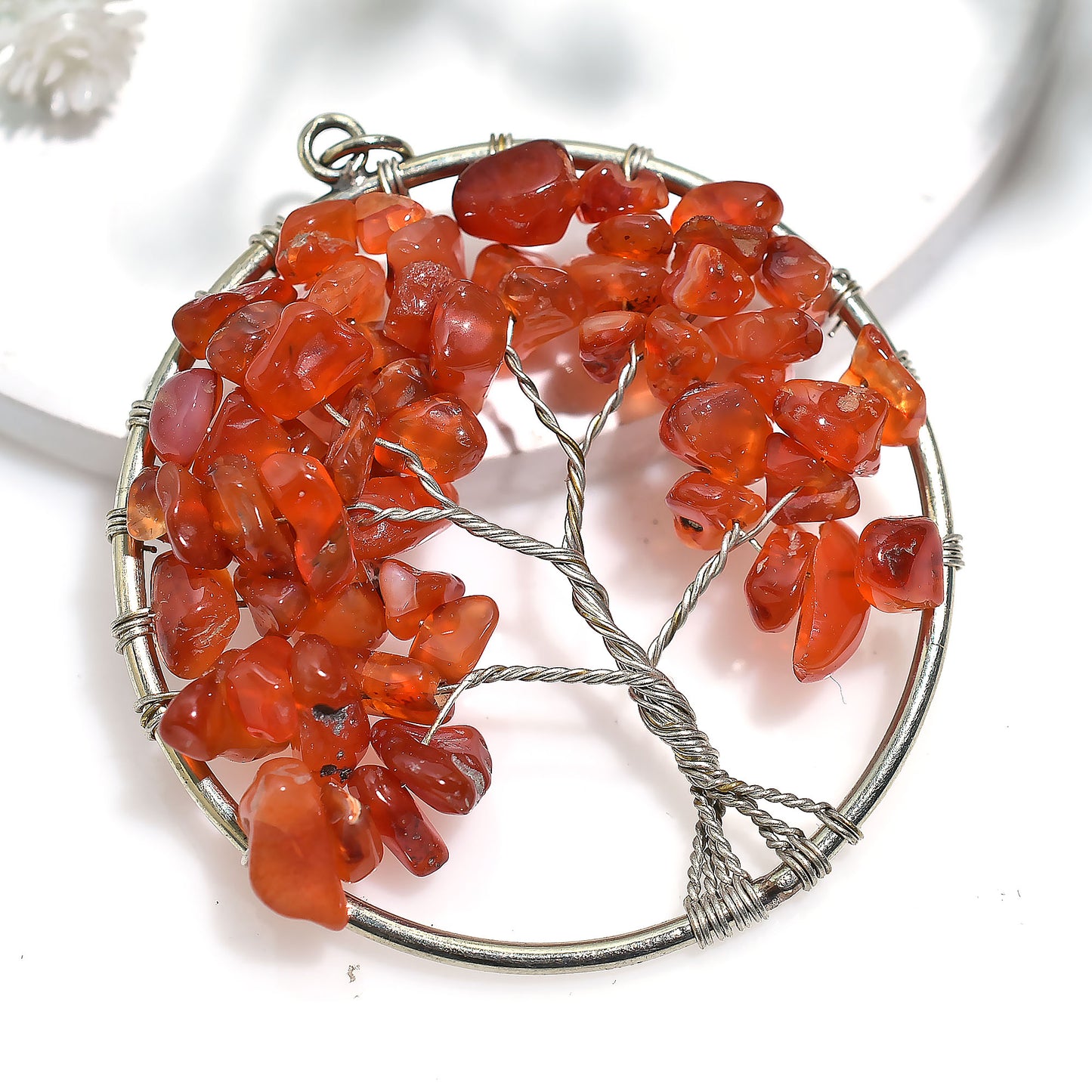 Natural Raw Orange Agate Pendant – Artisan Handmade Tiny Stone Necklace(43x49x5mm,/55ct)