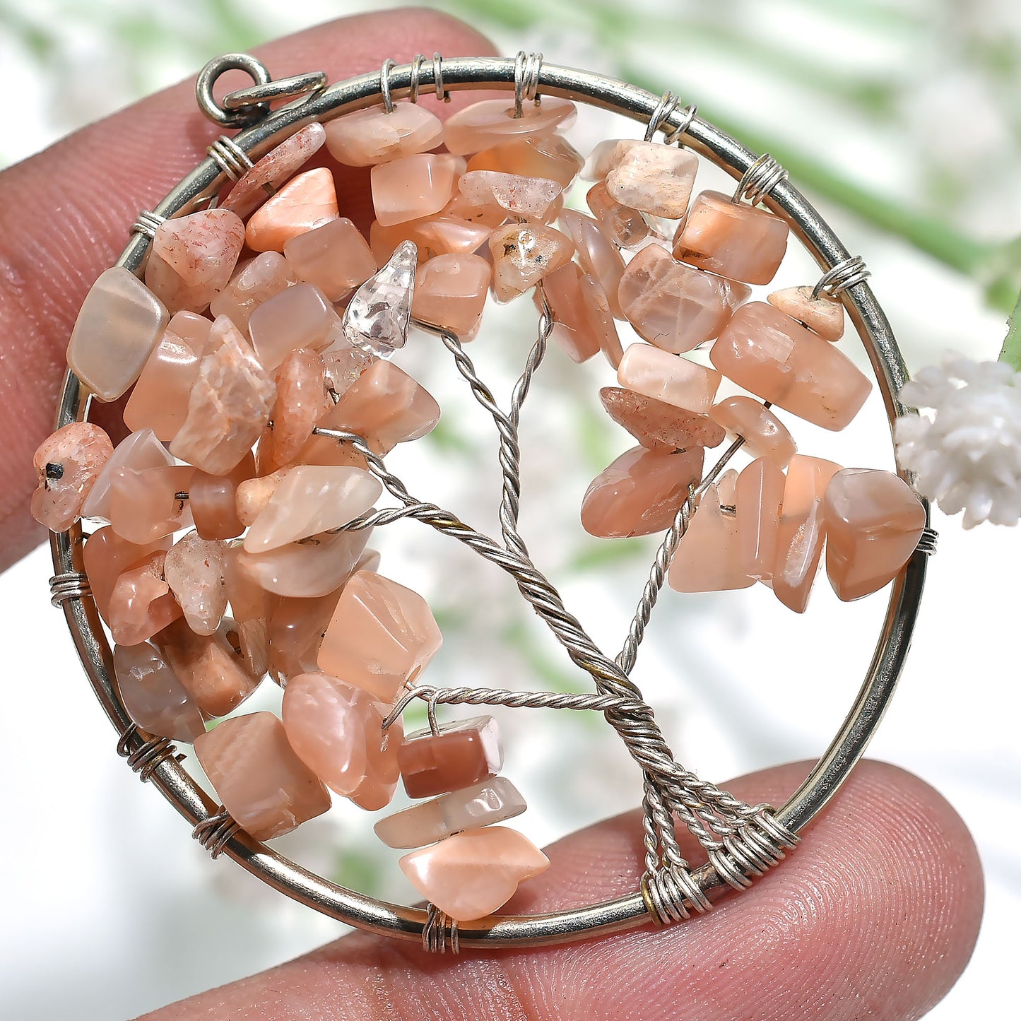 Divine Peach Moonstone Pendant – Elegant Crystal Jewelry for Spiritual Growth(40x50x5mm,/53ct)