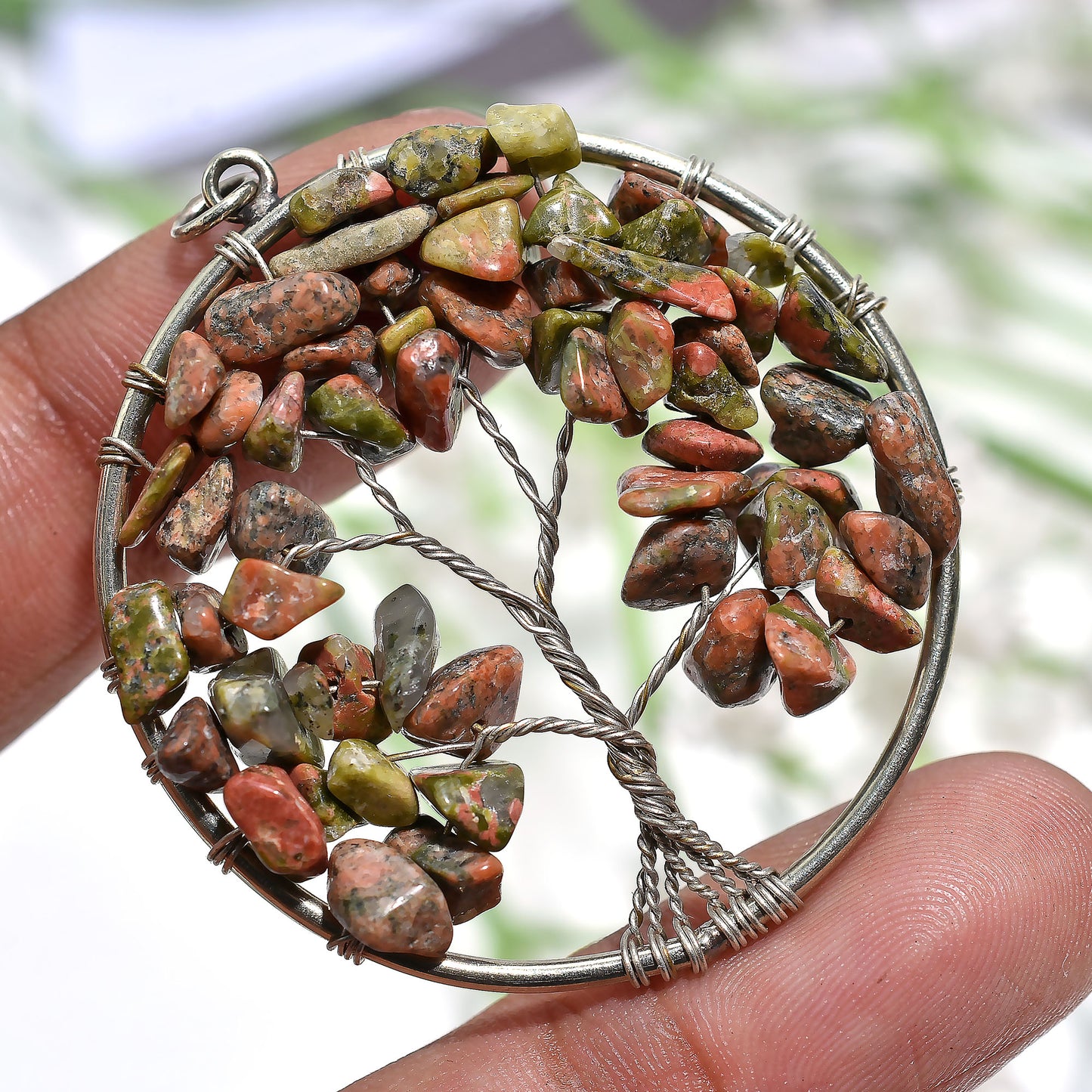 Cosmic Unakite Necklace – Handmade Stone Pendant for Grounding & Love(41x49x6mm,/59ct)