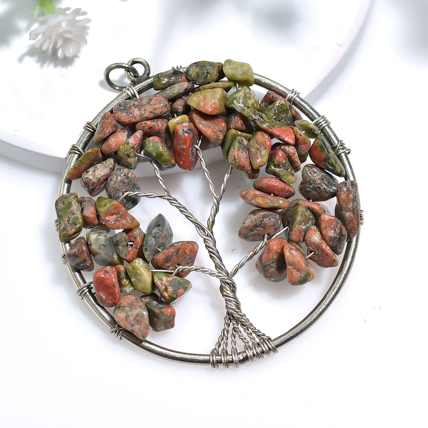 Cosmic Unakite Necklace – Handmade Stone Pendant for Grounding & Love(41x49x6mm,/59ct)