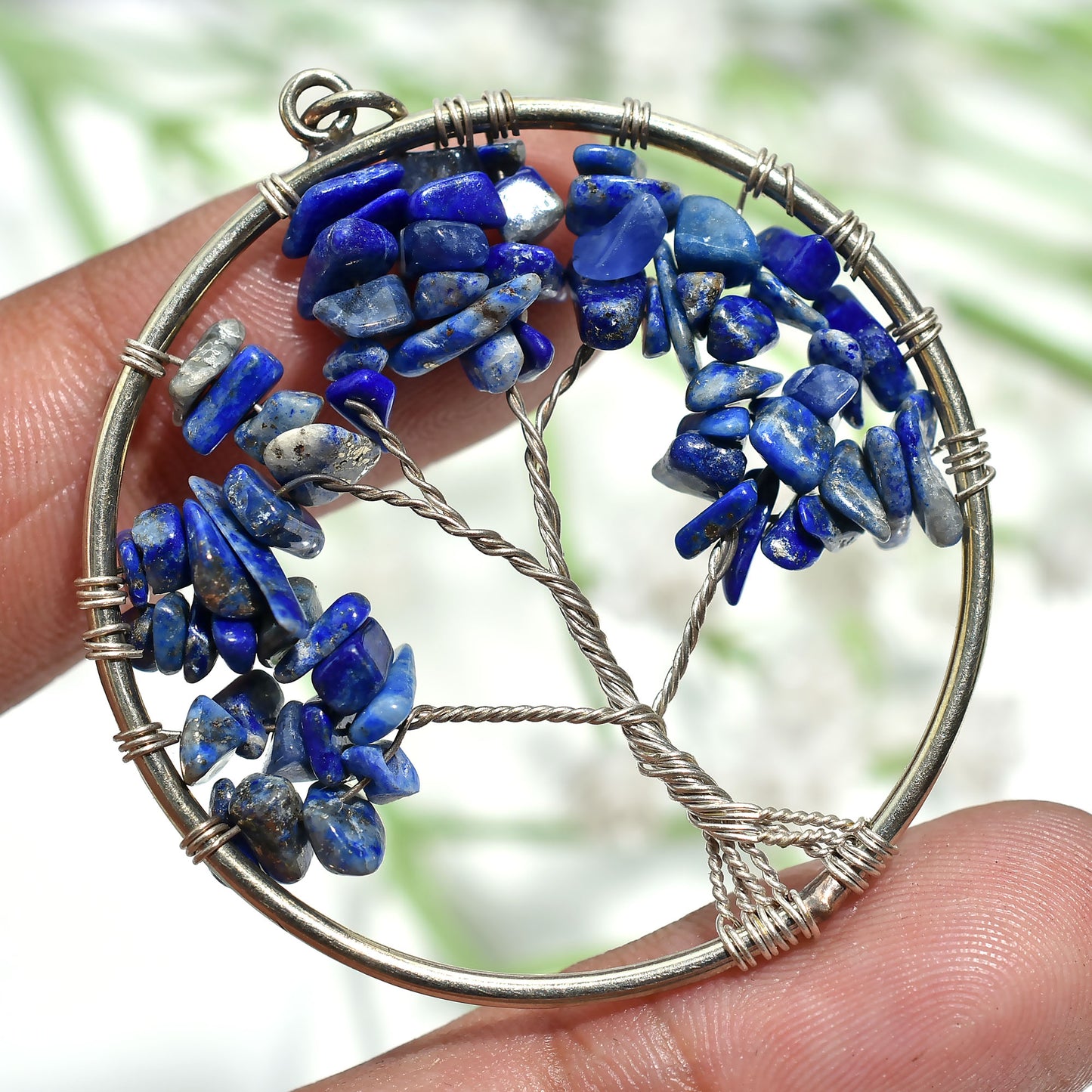 Celestial Lapis Gemstone Pendant – Handmade Wire Wrapped Jewelry Gift(41x50x5mm,/40ct)