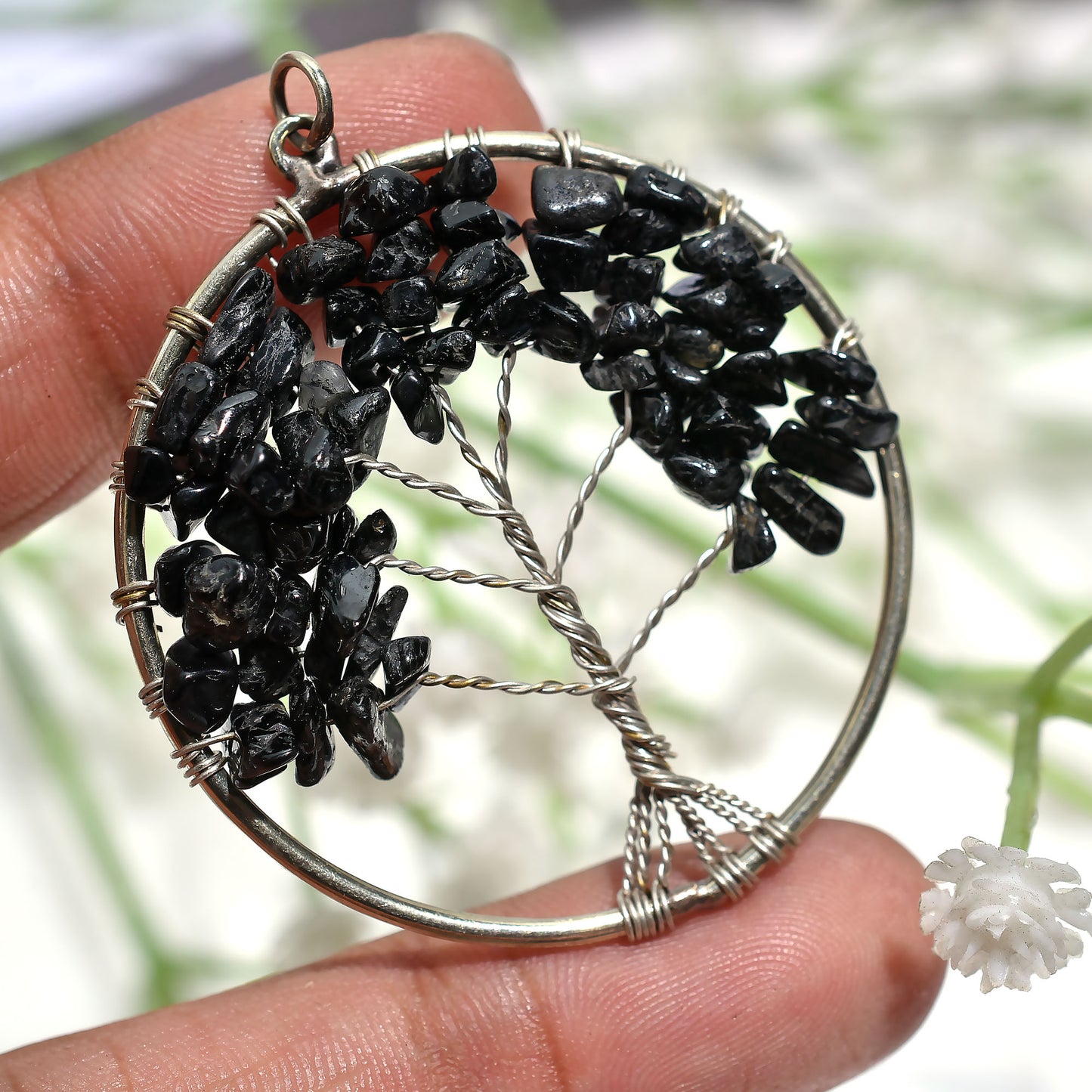 Deep Black Obsidian Chakra Pendant – Handmade Stone Chakra Jewelry (40x50x5mm,/46ct)