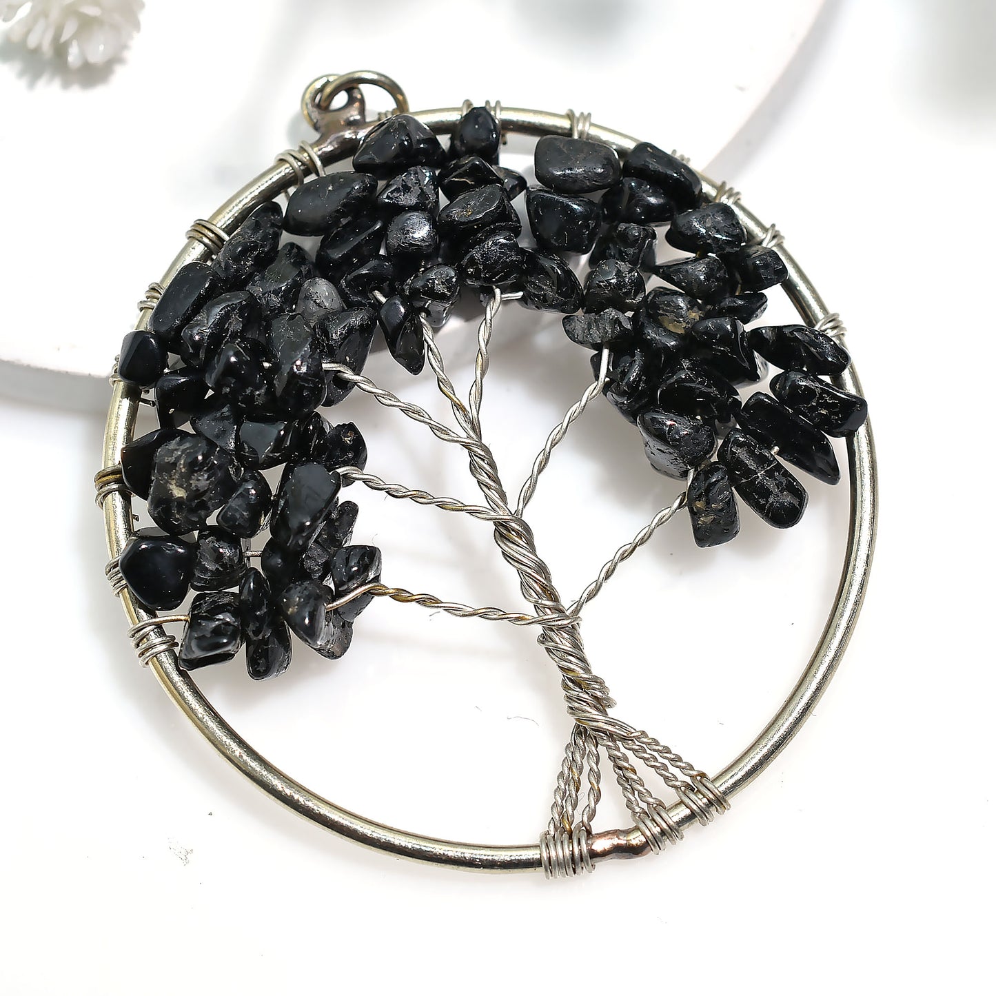 Deep Black Obsidian Chakra Pendant – Handmade Stone Chakra Jewelry (40x50x5mm,/46ct)