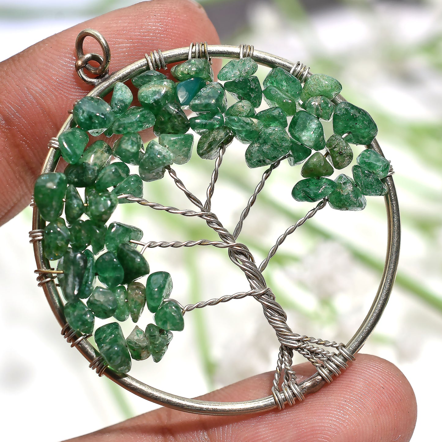 Tree of Life Aventurine Necklace – Handmade Healing Stone Crystal Pendant(40x48x5mm,/40ct )