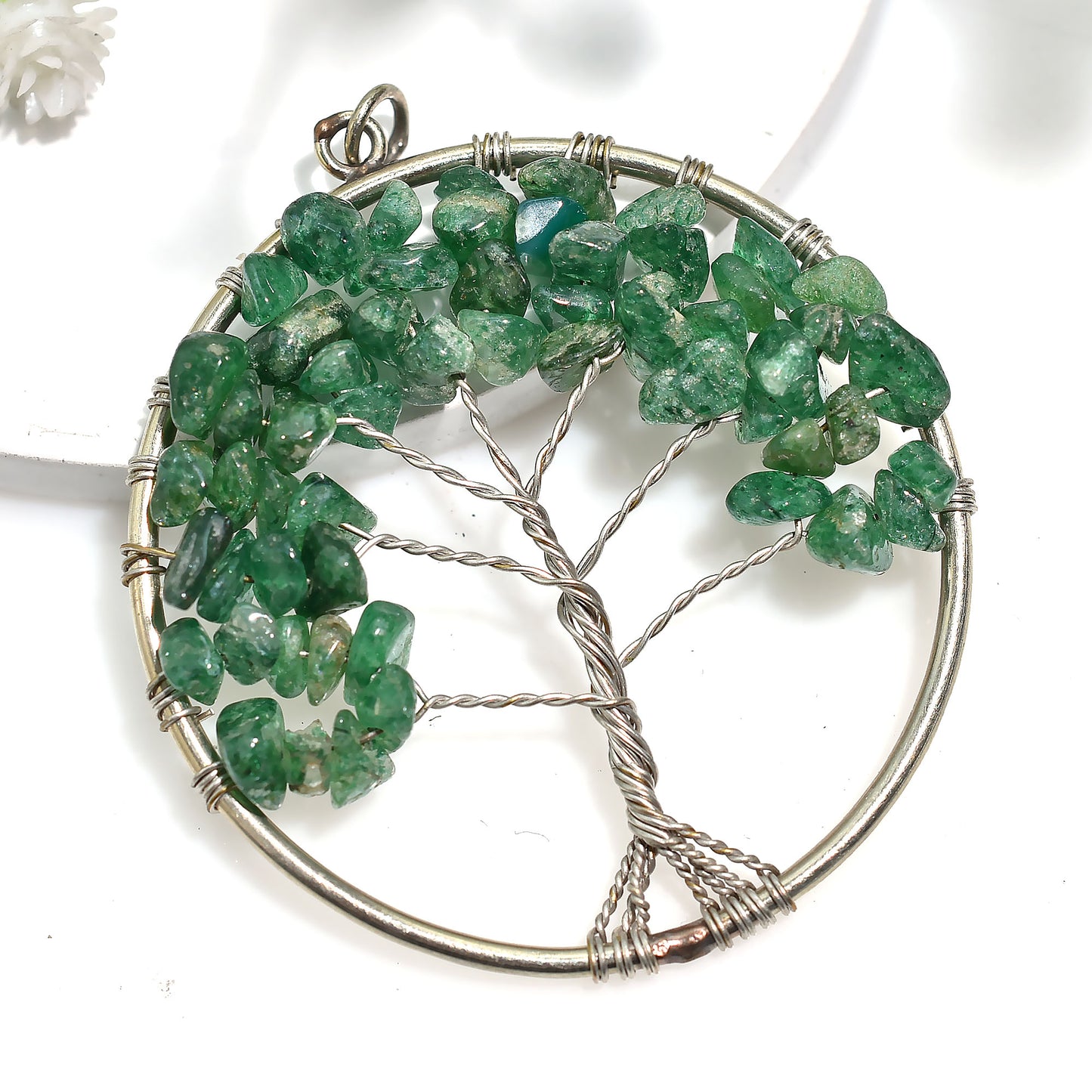 Tree of Life Aventurine Necklace – Handmade Healing Stone Crystal Pendant(40x48x5mm,/40ct )