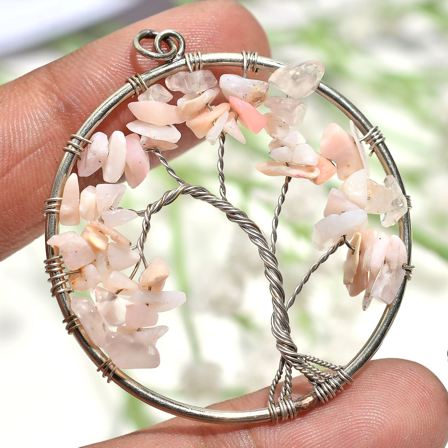 Spiritual Pink Opal Pendant – Calming Energy Stone for Positivity (40x53x5mm,/33ct)